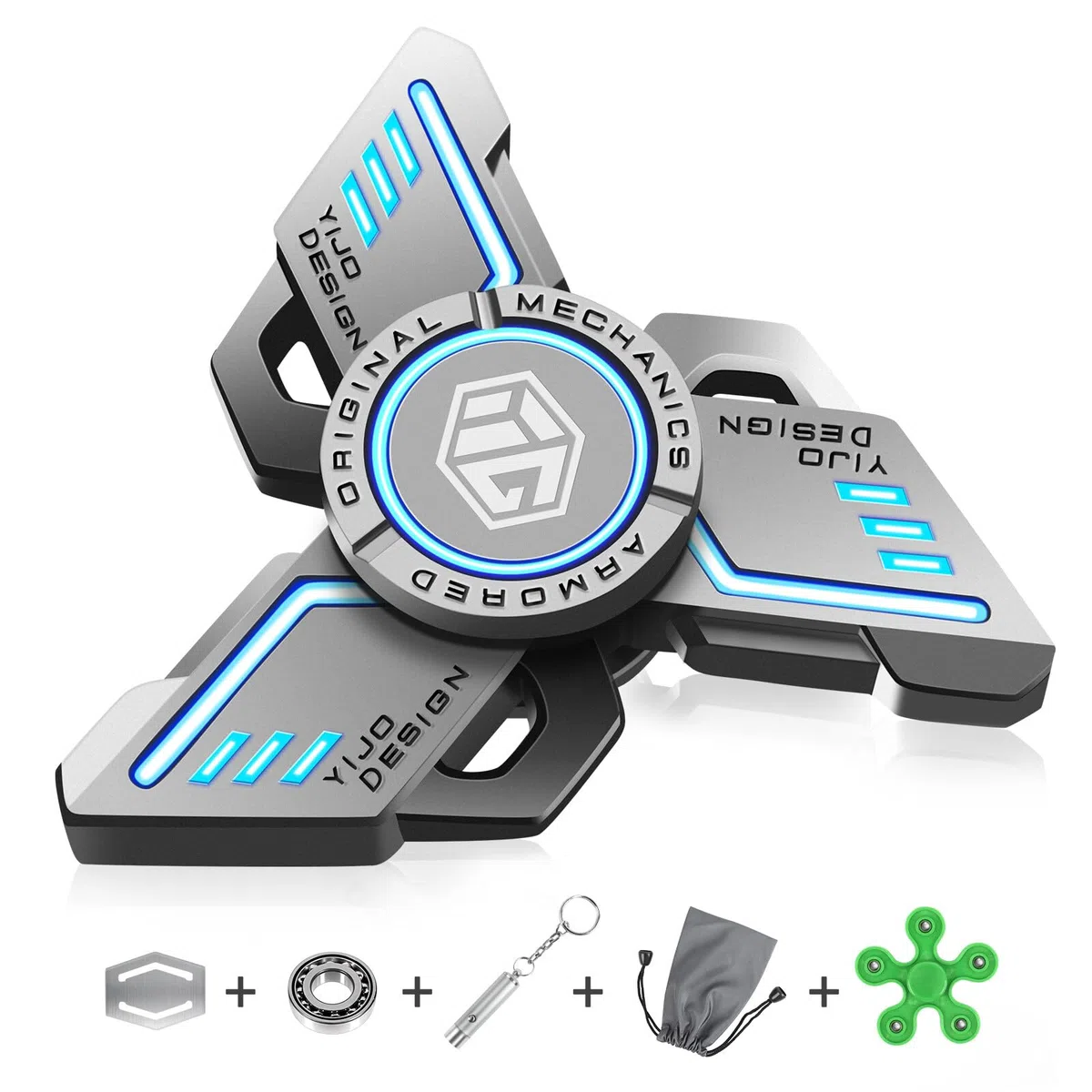 Fidget Spinner en Métal, TGKYK Hand Spinner Métal, Lumineux Fidget Spinner Metal, Stress Tdah Soulagement Figets Jouet, LED Fidget Toys Fidget Finger, Jouets Anti-Anxiété pour Enfants Adultes - Bleu