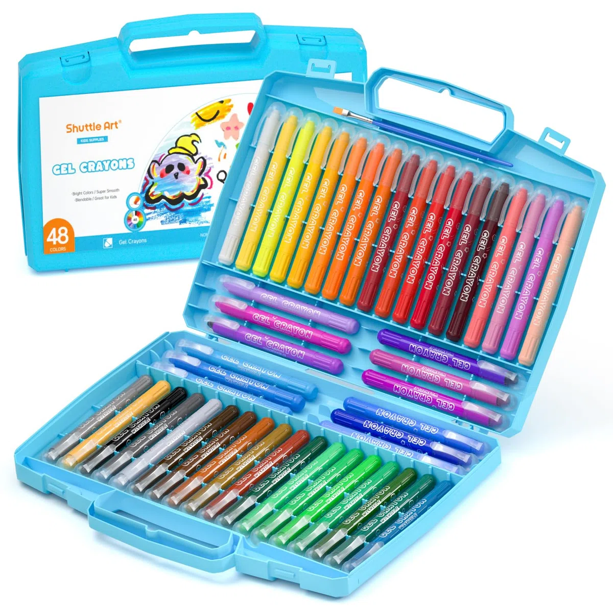 Shuttle Art 48 Couleurs de Crayons en Gel, Set de Crayons de Cire Lavable avec Effet Crayon-Craie-Aquarelle,Crayon Couleurs pour Enfant sur Papier,Verre,Miroir