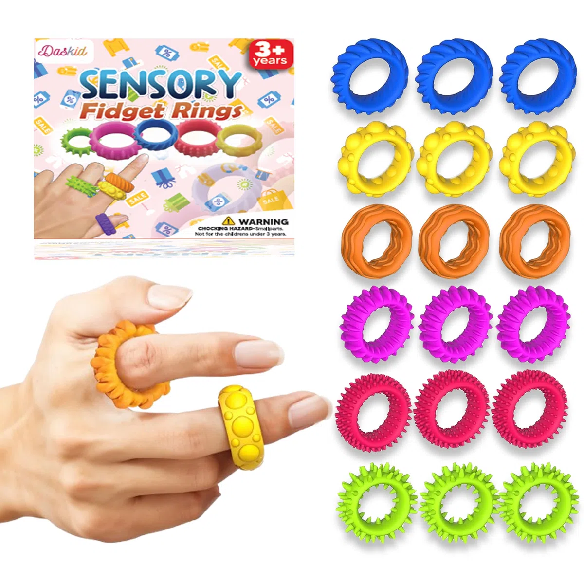 Lot de 18 anneaux sensoriels anti-stress pour enfants et adultes, doux et extensibles, parfaits pour le TDAH, l'autisme, la concentration et la thérapie apaisante
