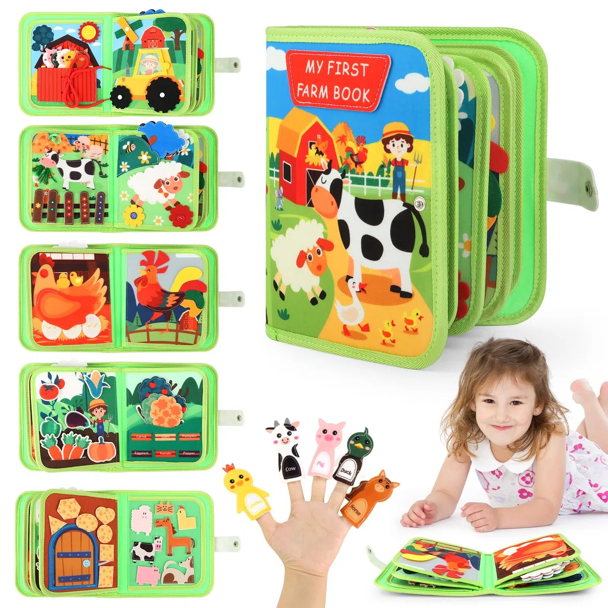 TOSAVGA Jouet Bebe 1 an Busy Board Montessori, Thèmes de la Ferme Planche d'Activités 20 en 1 pour Tout-Petits, Montessori Livre en Feutre Enfant, Cadeau pour Enfants Garçon Fille 1 2 3 4 Ans