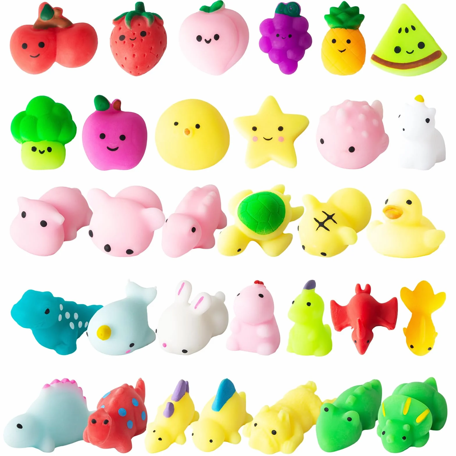 Kawaii Mochi Squishy Toy 32Pcs Mini Squishies Animaux Dinosaures Fruits Anti Stress Cadeaux Enfant