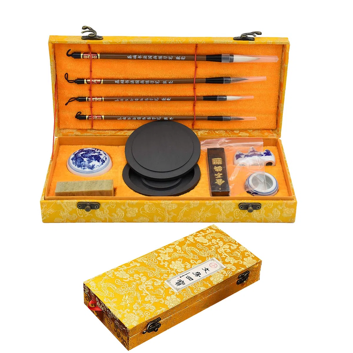 10 Pcs Pinceaux Chinois Poils de Chèvre Pour La Calligraphie et La Peinture, Set Débutant Pour Kanji Japonais, Aquarelle et Paysage à L'encre