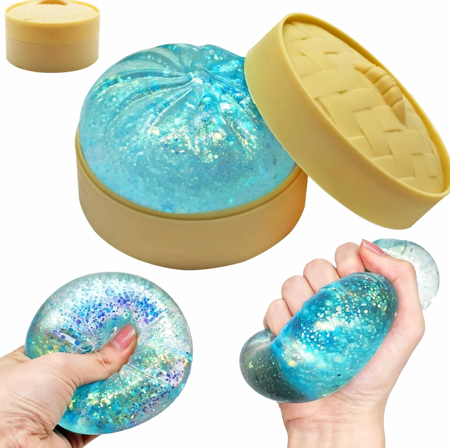 Glitter Dumpling Squeeze Jouets Anti-Stress pour Enfant Adulte Bleu