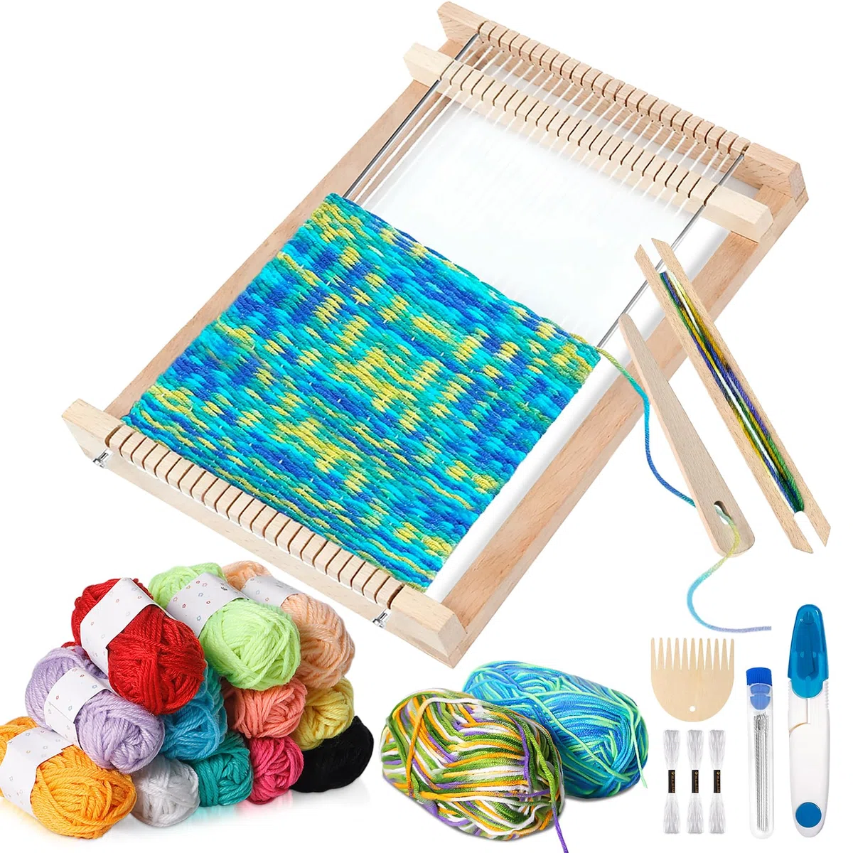 TEBOKHAD Métier à Tisser Pour Enfants, Métier à Tisser En Bois Pour Enfants De 4 à 12 Ans, Métier à Tisser Artisanal, Kit De Métier à Tisser DIY Pour Adultes, Enfants Et Débutants, 29 × 19 cm