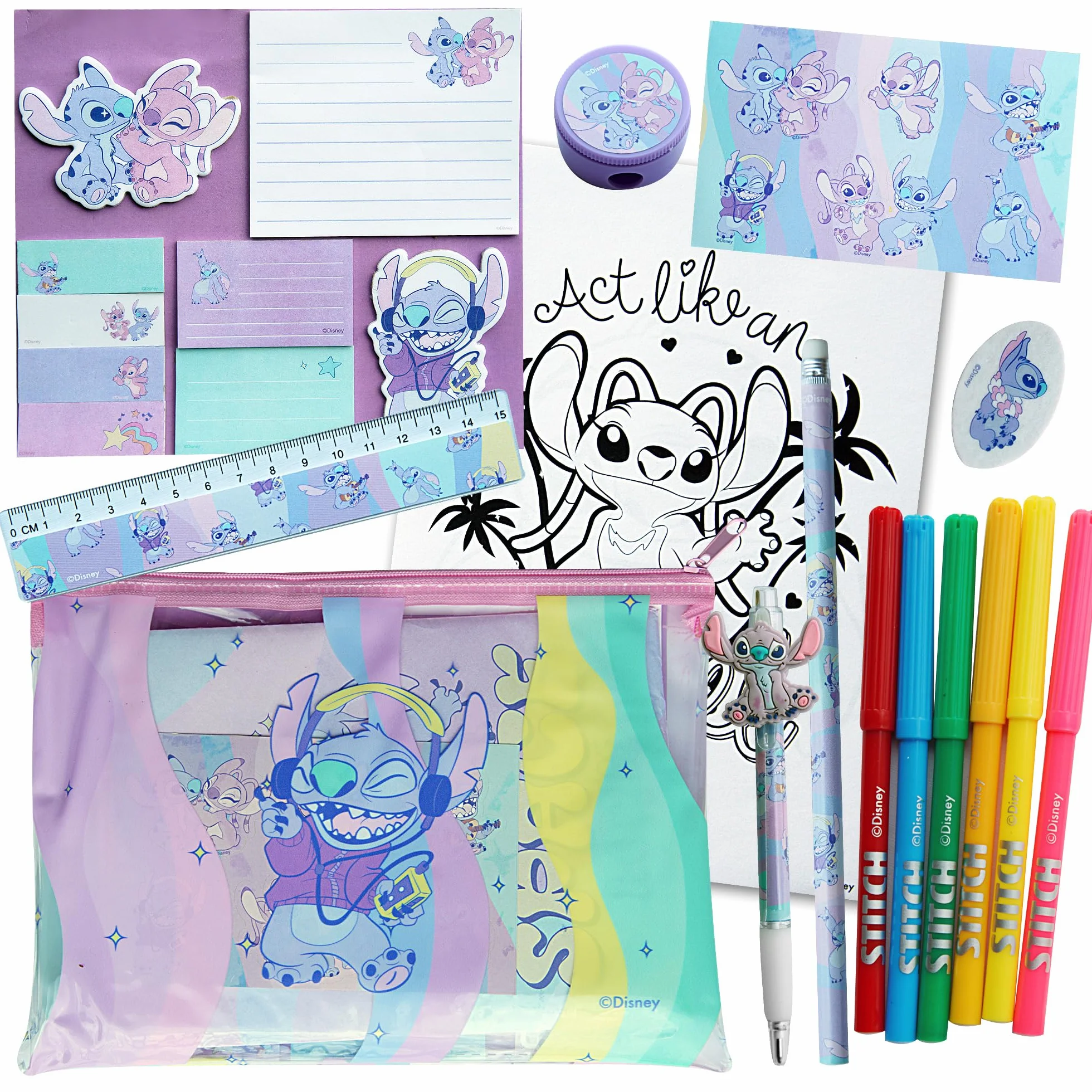 Disney Stitch Kit Créatif Fille 6-10 Ans – Set de Coloriage et Papeterie – Trousse, Feutres, Autocollants