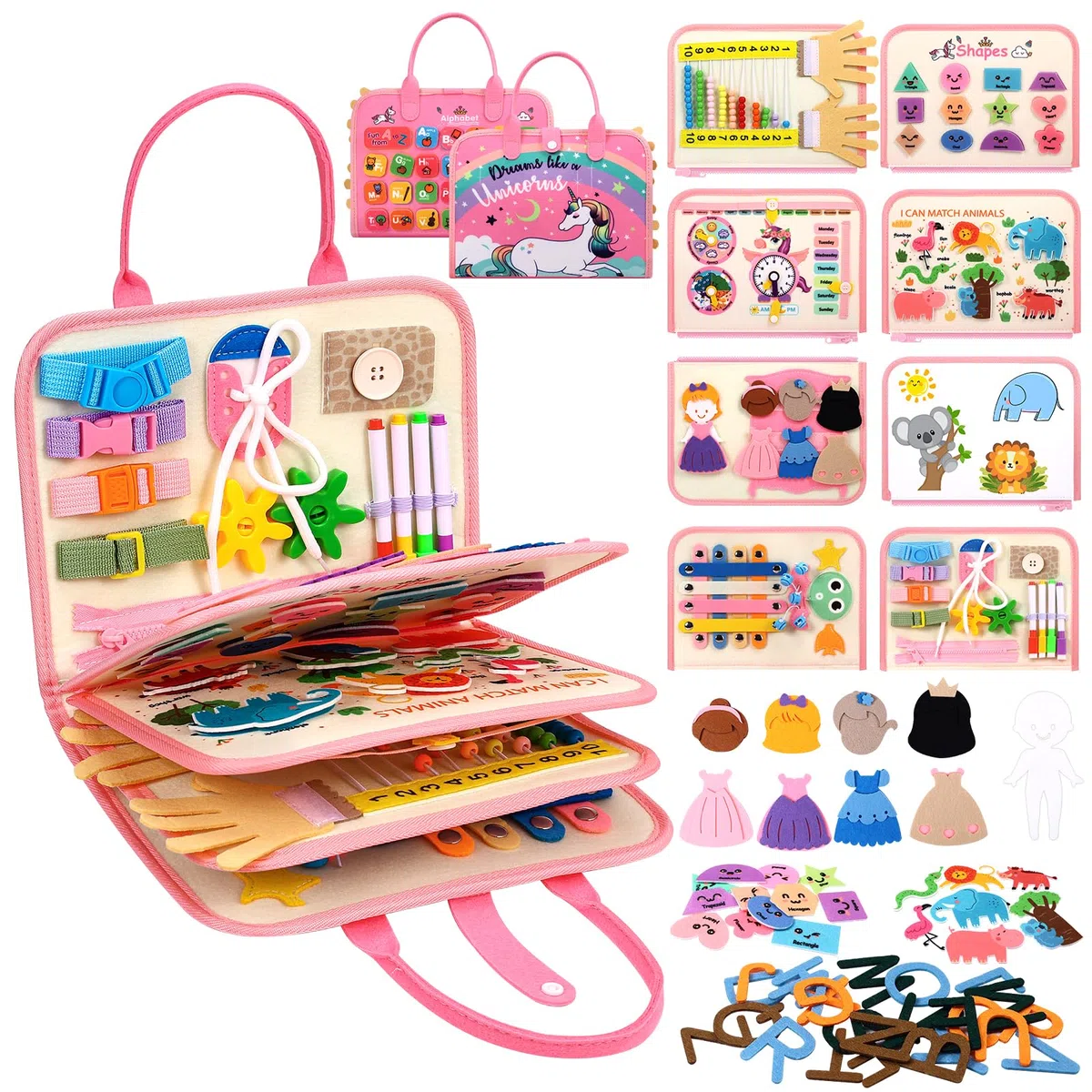 Banney Board Montessori pour Enfants, Planche en Feuille Douce pour Une éDucation PréCoce, Jouets D'Activité et de DéVeloppement, Anniversaire pour 1-4 Ans Enfants Jeunes Filles (Licorne)