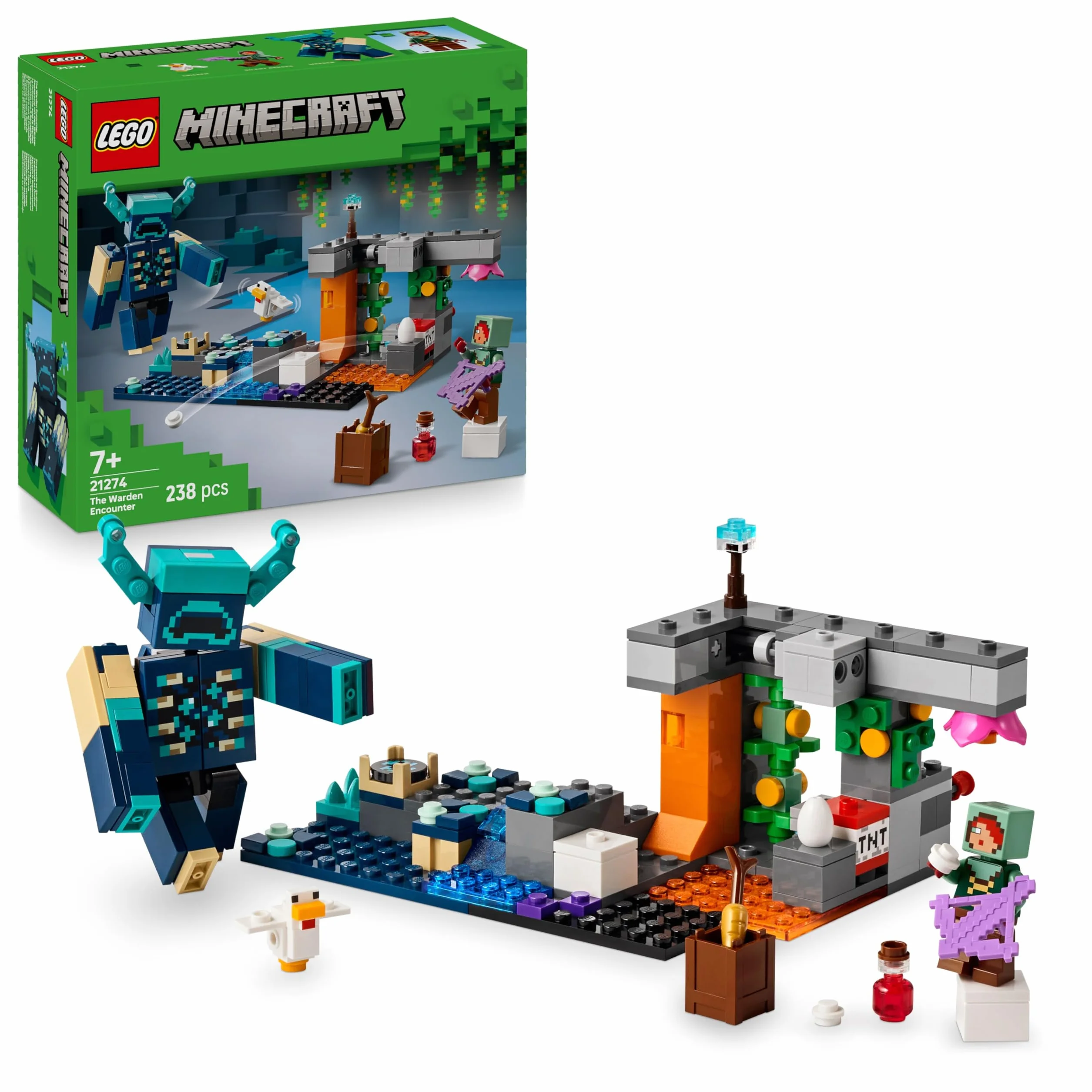 LEGO Minecraft La Rencontre avec Le Warden 21274 Jouet Interactif Minifigurine Figurine de Mob Fonction TNT Chute de Rocher