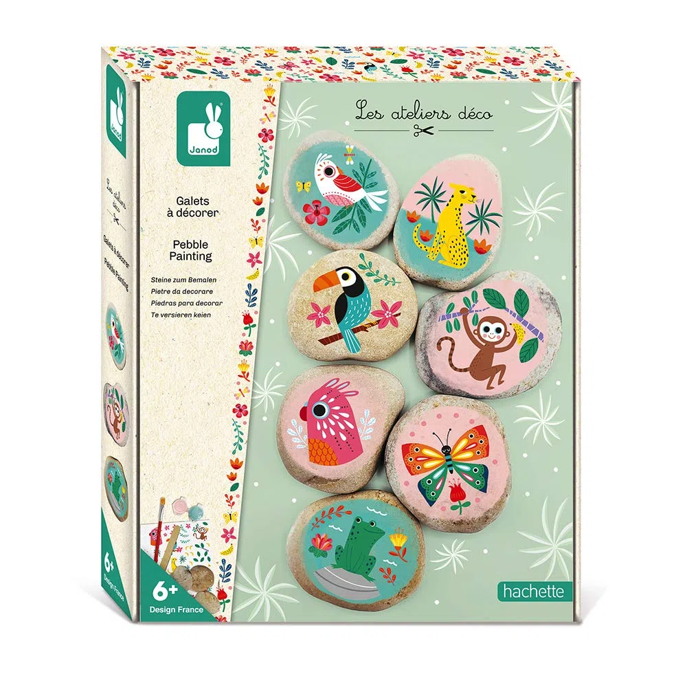 Janod - Galets à Décorer - Les Ateliers Déco - Kit Loisir Créatif Enfant - Apprentissage Motricité Fine et Concentration - Dès 6 ans, J07922
