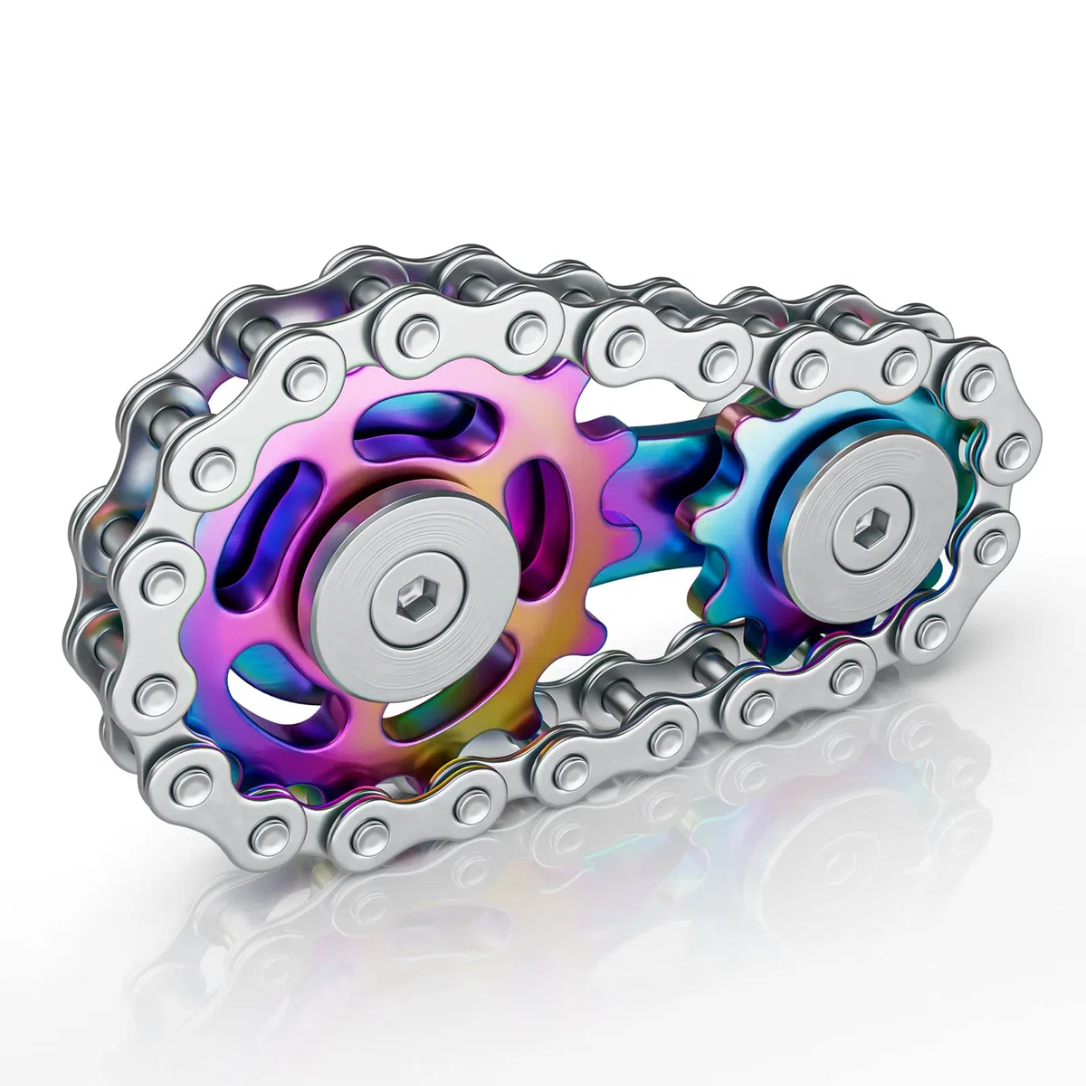 Coolden Hand Spinner Bike Chain Fidget Toys Design 2 Vitesses Spin Fingerspoints Gyroscope Jouet Spinning Métal Acier Inoxydable avec Roulements Lisses Anti Stress Fidget Spinner pour Adultes Enfants