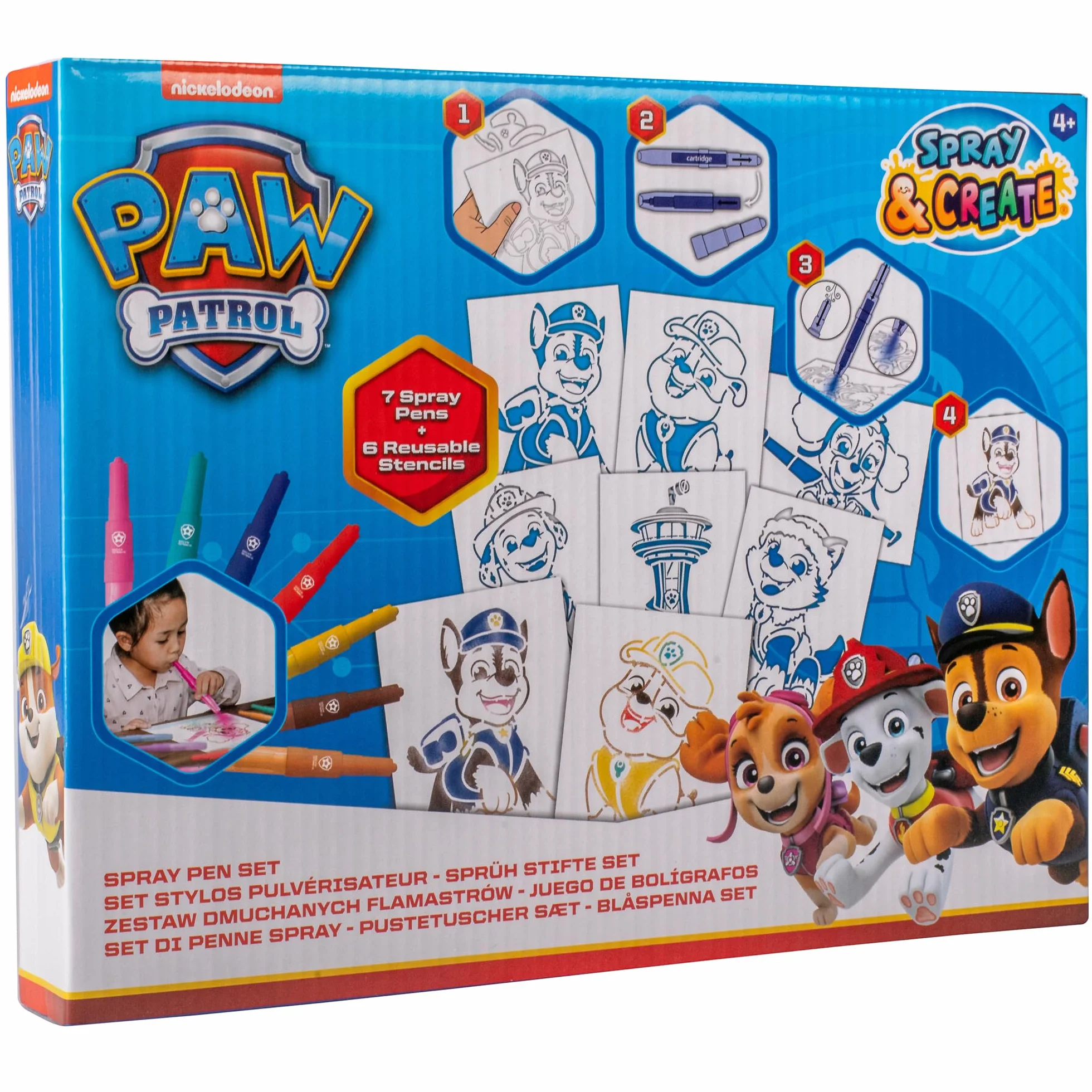 Paw Patrol Spray Pen Set PW22364 - Kit de Stylos Pulvérisateurs 7 Stylos 6 Pochoirs