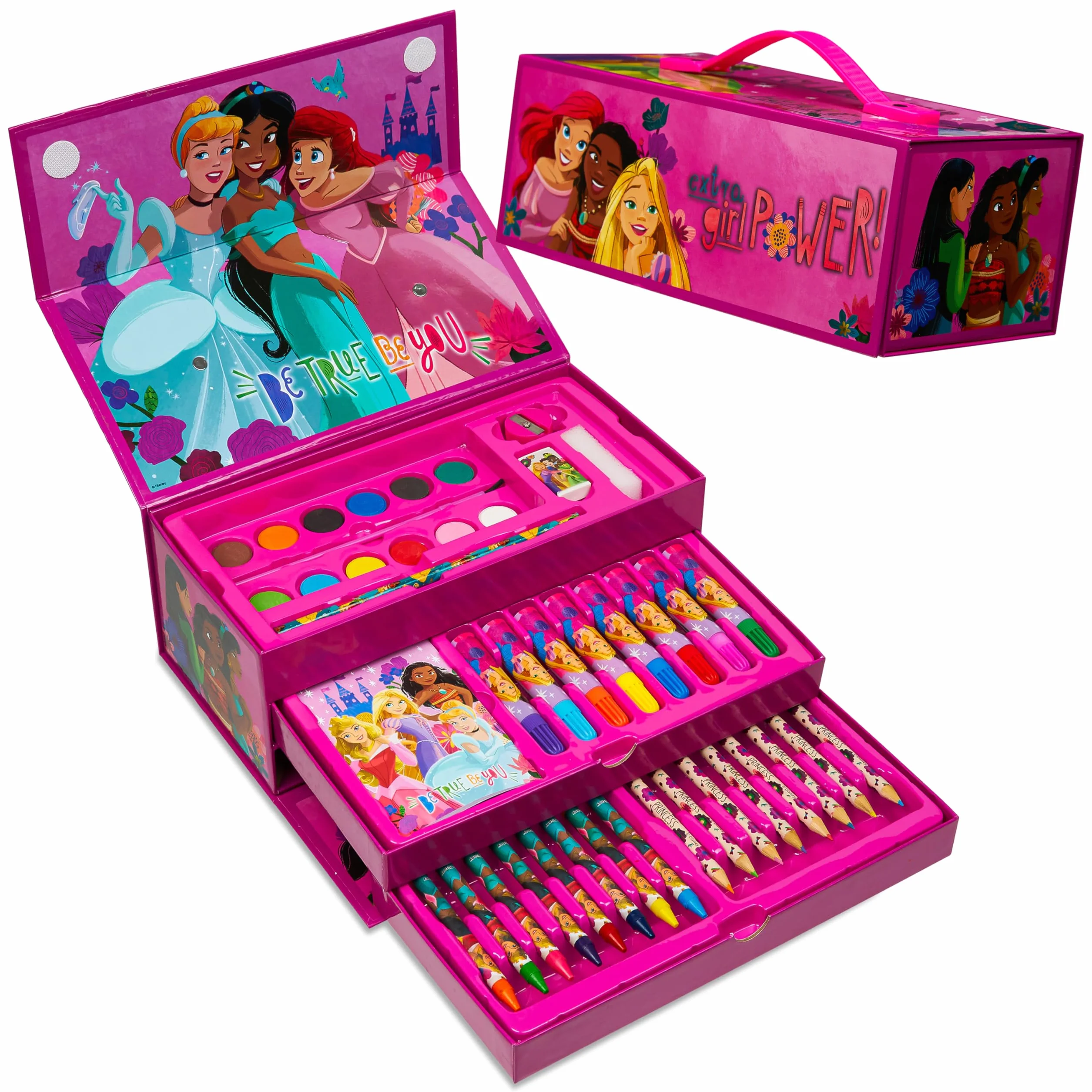 Disney Malette Dessin Enfant Princesse 40 Pcs Coffret Coloriage Fille Kit Peinture Feutre Crayon Fourniture Scolaire