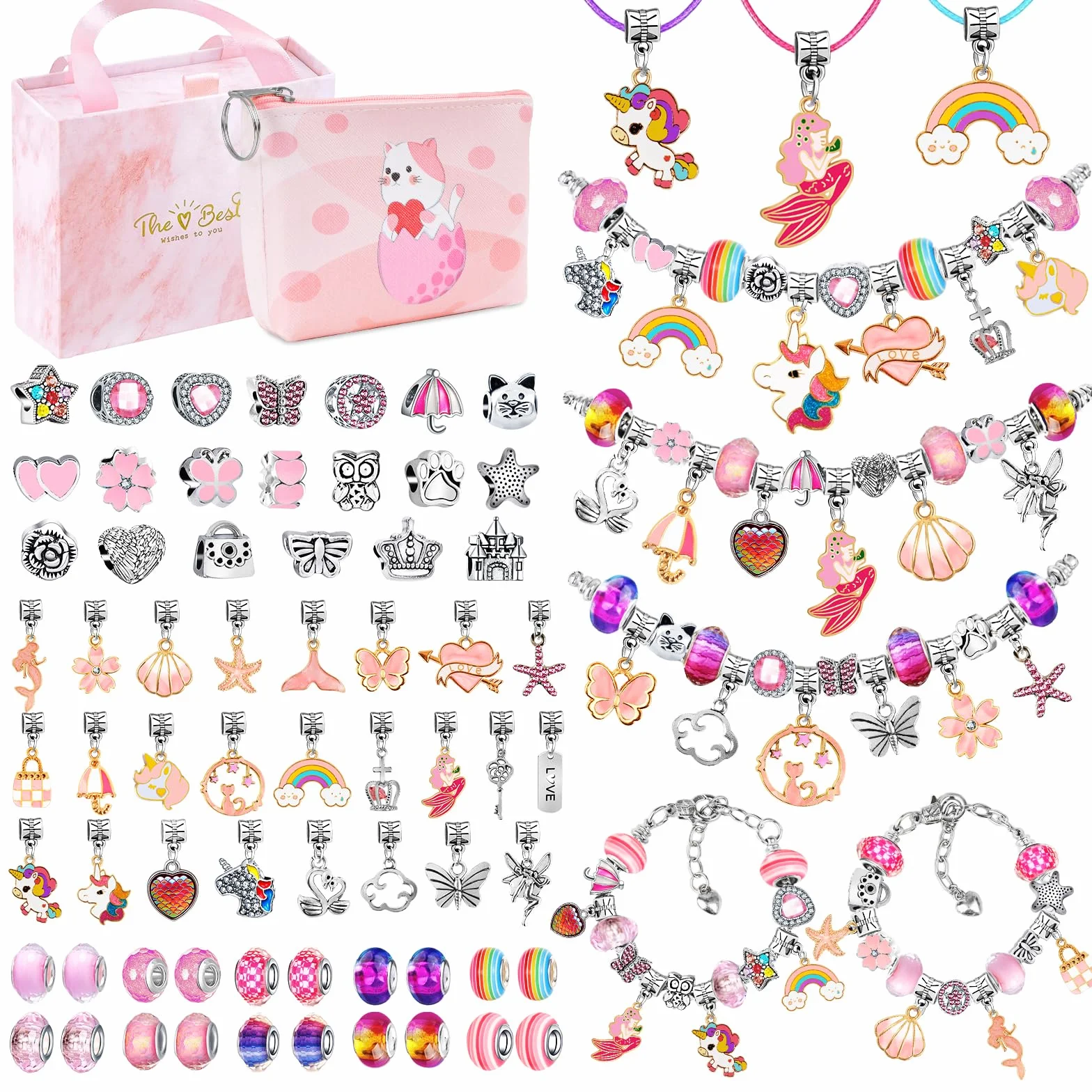 WEVOL DIY Charms Bracelet Kit Fabrication Bijoux Jouet Fille 5-13 Ans