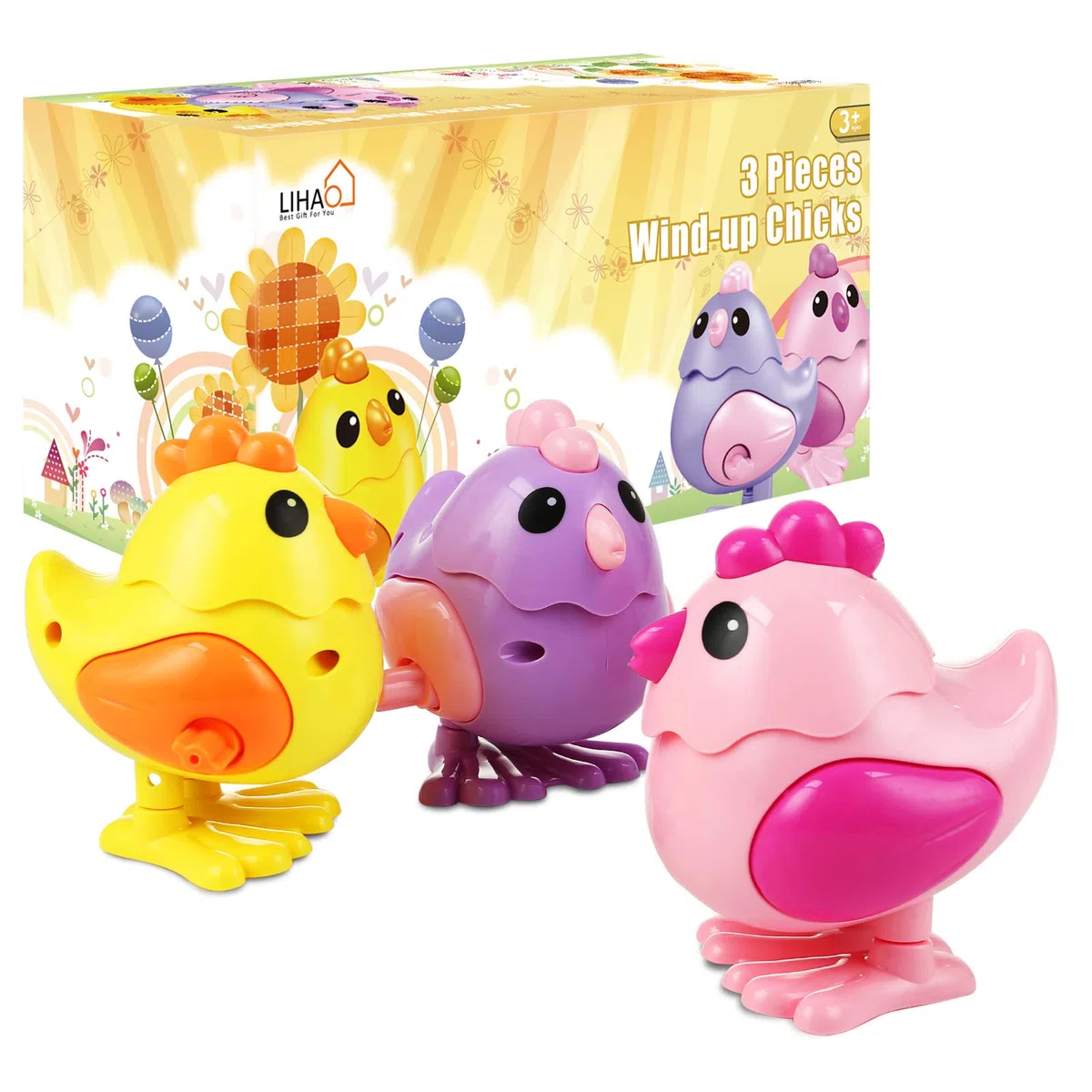 LIHAO 3pcs Jouets à Remonter de Poussin Pâques Mécaniques en Forme de Poussin, Cadeau Anniversaire Fête pour Enfant
