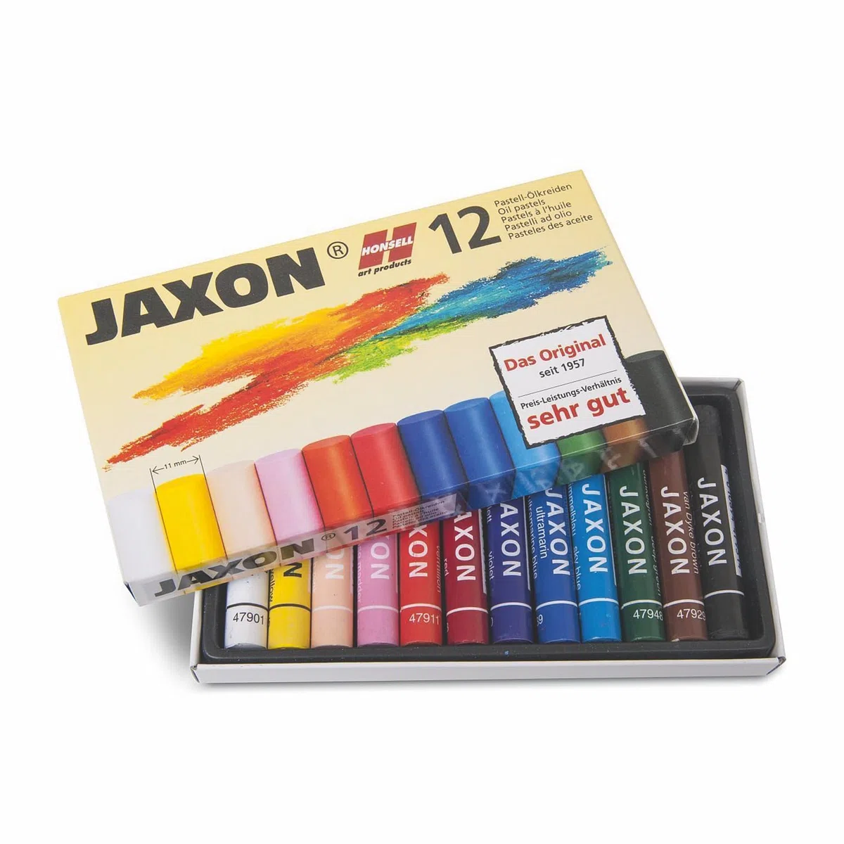Honsell 47412 - Pastels à l'huile Jaxon, set de 12 dans un étui en carton, couleurs brillantes et résistantes à la lumière, idéal pour les artistes, les peintres amateurs, les enfants
