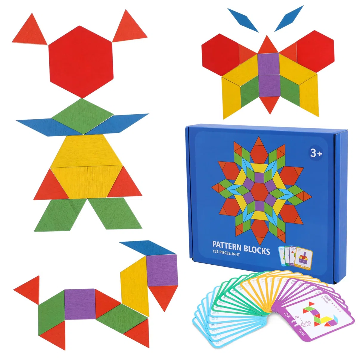 Puzzle en Bois 155 Pièces Formes Variées, Surface Lisse sans Bavures, Jouet Éducatif Montessori pour Garçon et Filles Paquet de Rangement Pratique