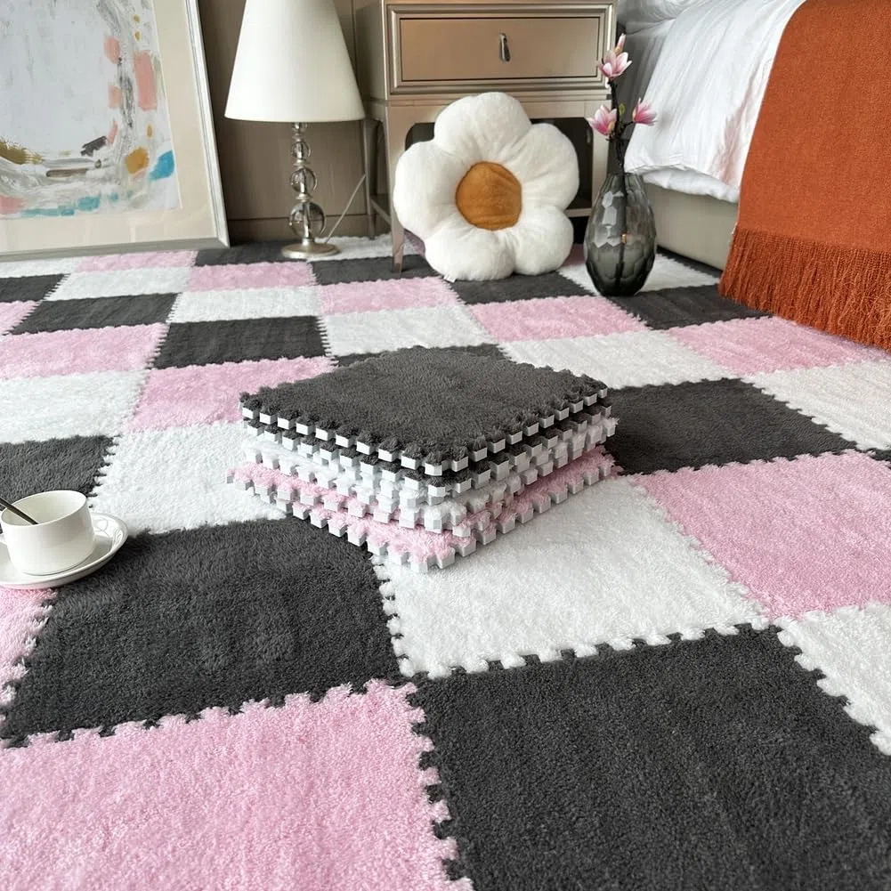 Ensemble de 18 Dalles de Tapis emboîtables, sous-Tapis antidérapant en Mousse P de 30 x 30 cm, Tapis de Style Puzzle Facile à Nettoyer, Confortable et esthétique, Disponible en Gris, Blanc e