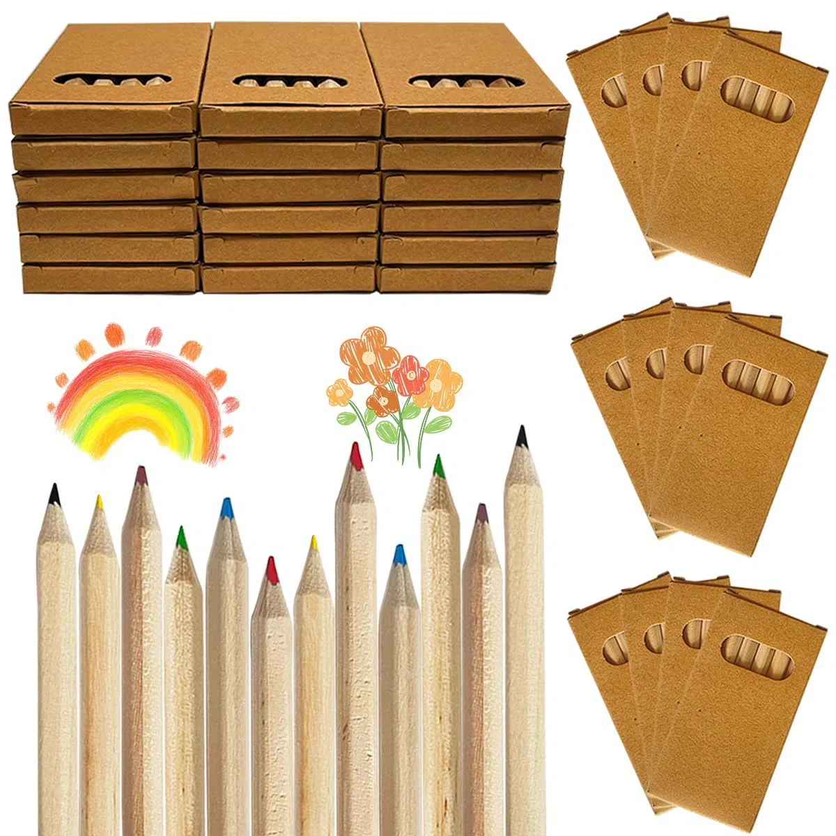 Lot de 30 Étuis de Crayons de Couleur - 180 Mini Crayons en Bois Multicolores pour Dessin, L'esquisse, Coloration, Petit Cadeau d'Anniversaire