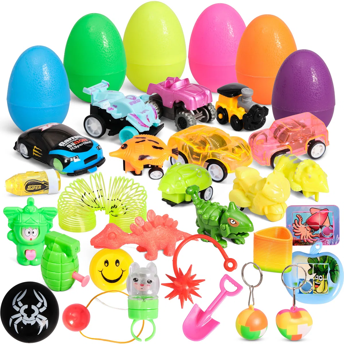 Les œufs de Pâques Prextex sont remplis de 30 mini-jouets et surprises pour les tout-petits. Chaque œuf contient un jouet différent pour la chasse aux œufs de Pâques, les jeux de Pâques et les cadeaux