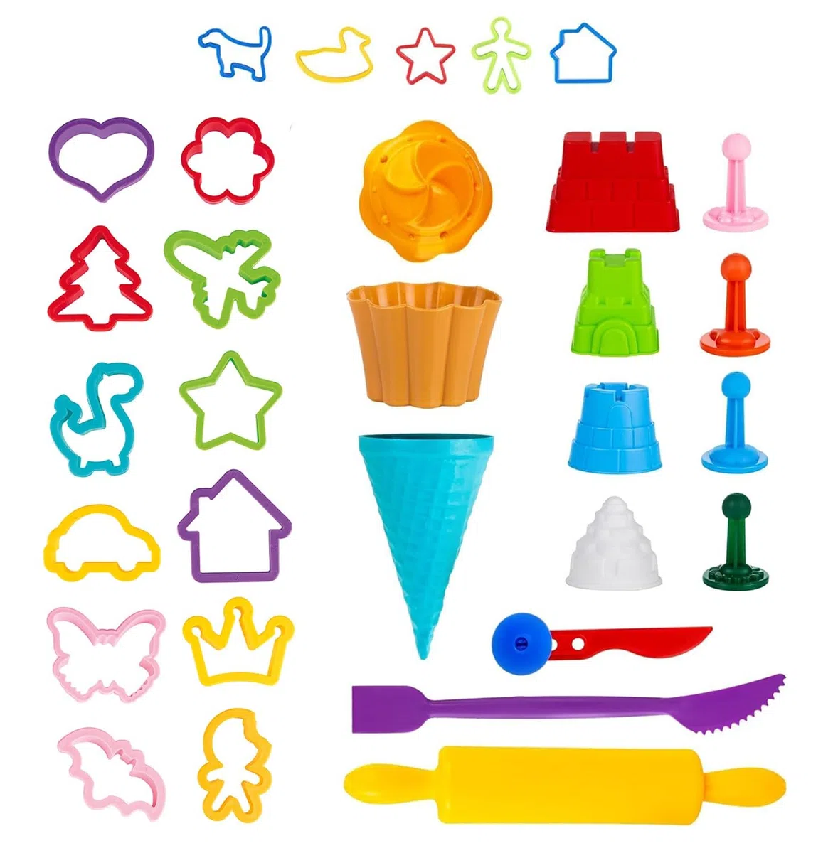 Genio Kids Accessoires pour Sable Magique et Pâte à Modeler Outils Modelage 30 Pièces Activité pour Enfant Moules pour les Jeux Cinétique, Pâte à Modeler, Plastiline, Argile (Nouveau)