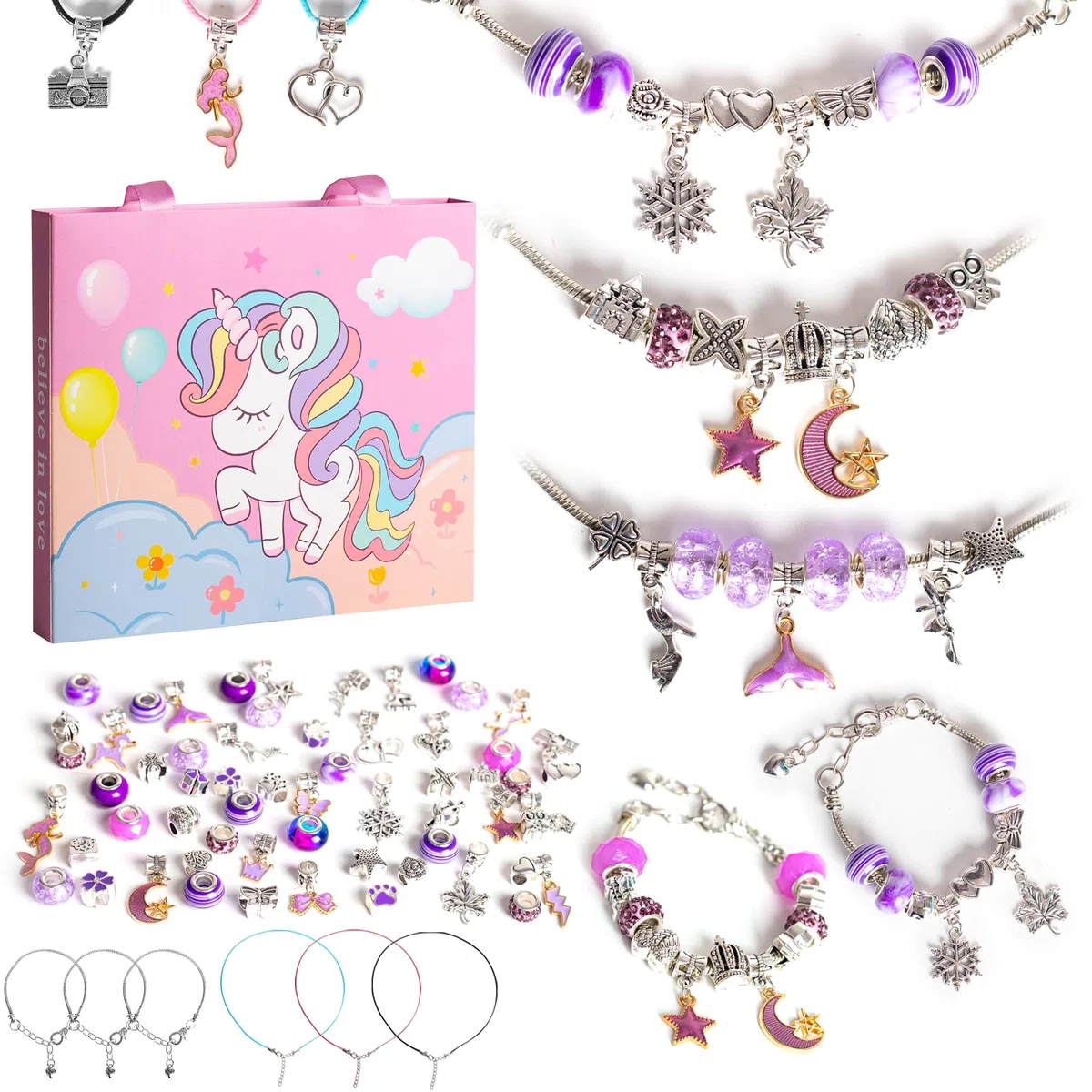 YAAVAAW Cadeaux licorne pour filles, bracelet à fabriquer filles kit de bricolage enfants à partir de 6 ans, cadeau d'anniversaire cadeaux 4 5 6 7 8 9 ans (Rose) (Violet)