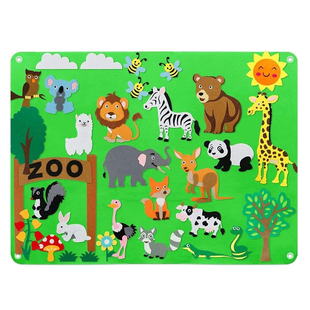 Proumhang 32 pièces Ensemble de Tableaux d'histoires en Feutre sur les Animaux du Zoo,Histoires sur le Thème du Zoo pour les Enfants d'âge Préscolaire,Cadeau pour les Enfants en bas âge 103cm x 75cm