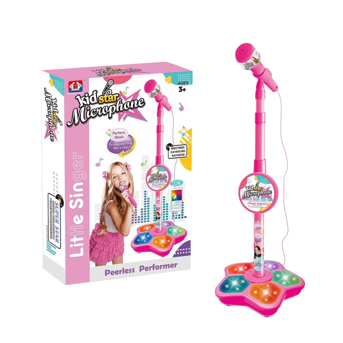 Microphone avec Support pour en-Fant, Microphone Karaoke en-Fant sur Pied, Microphones LED Debout avec Hauteur Réglable, M-IC-ro sur Pied Microphones Karaoké pour Enfant