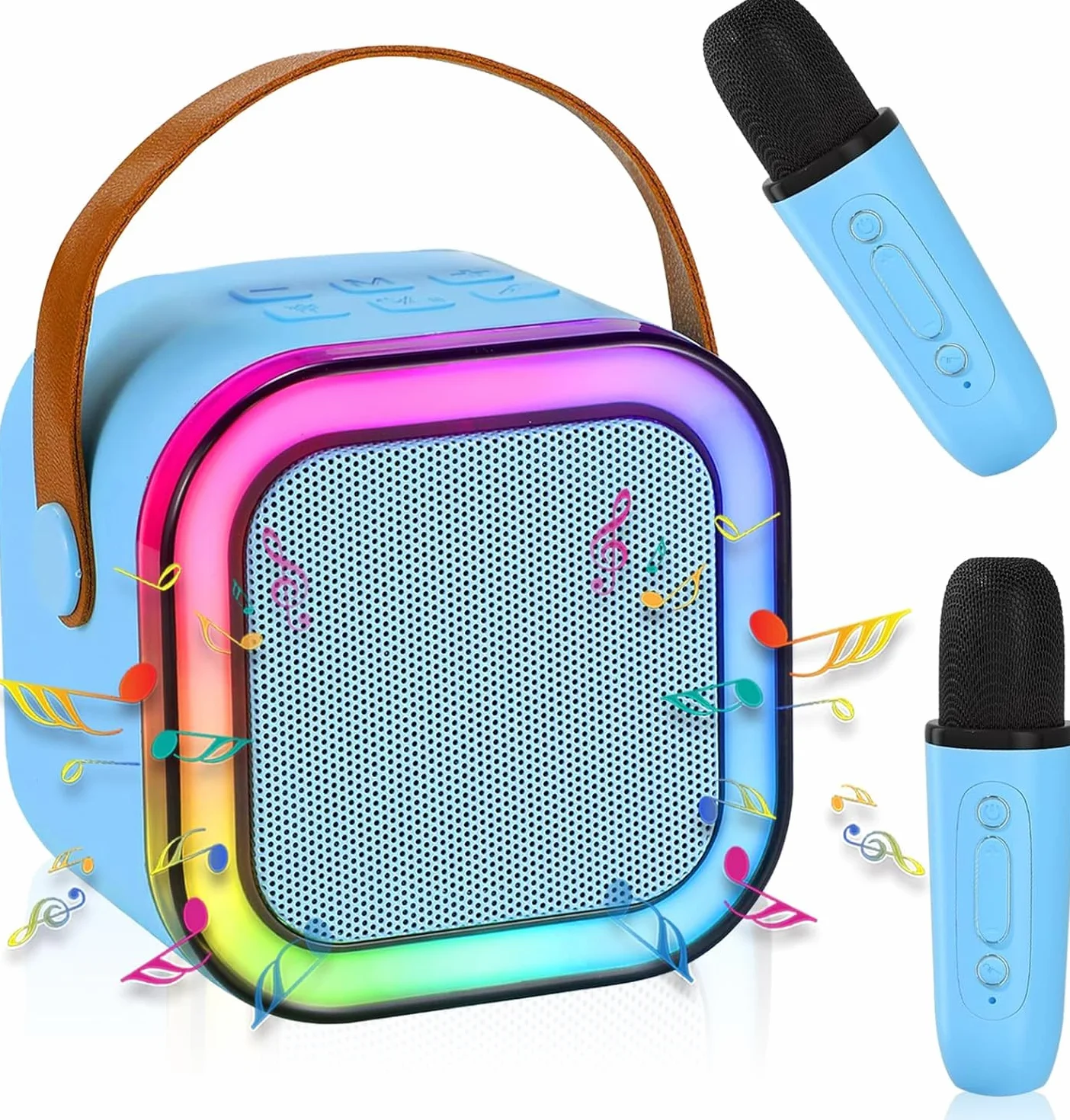 Micro Karaoke Enfant,Microphone Karaoké sans FI,Machine de karaoké avec 2 Microphones,Portable Bluetooth Karaoké Machine,Jouet de Machine Karaoké avec LED Lumière pour Enfant Adulte (Bleu)