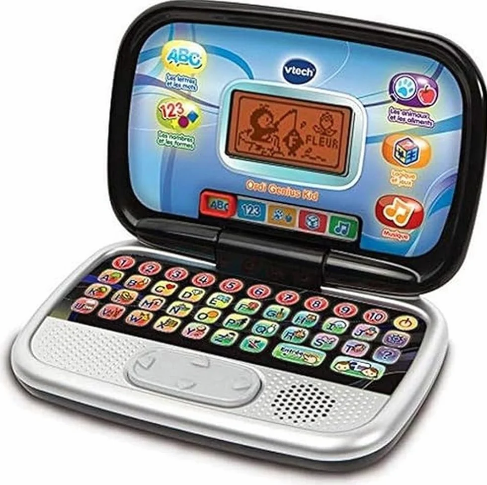 VTech - Ordi Genius Kid Noir, Ordinateur Enfant avec Écran Rétroéclairé, 20 Activités et Jeux Évolutifs, Jouet Éducatif, Cadeau Enfant de 3 Ans à 7 Ans - Contenu en Français