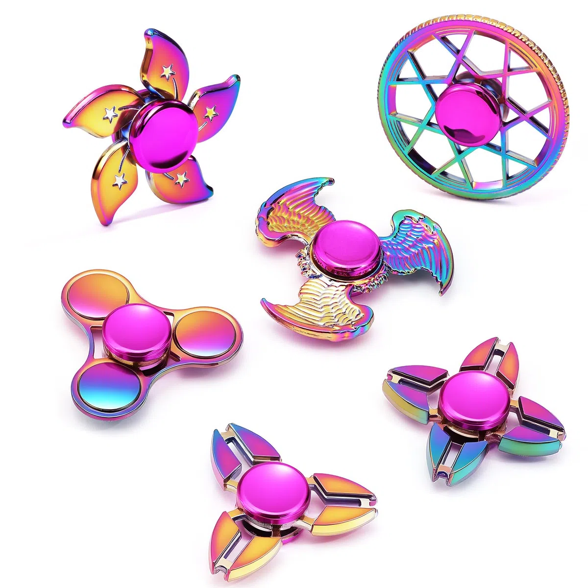 SCIONE Lot de 6 Hand Spinners Métalliques - Jouets Sensoriels Premium pour ADHD et Anti-Stress | Jouets Discrets pour la Concentration Enfants & Adultes | Cadeau d'anniversaire et Fête Idéal