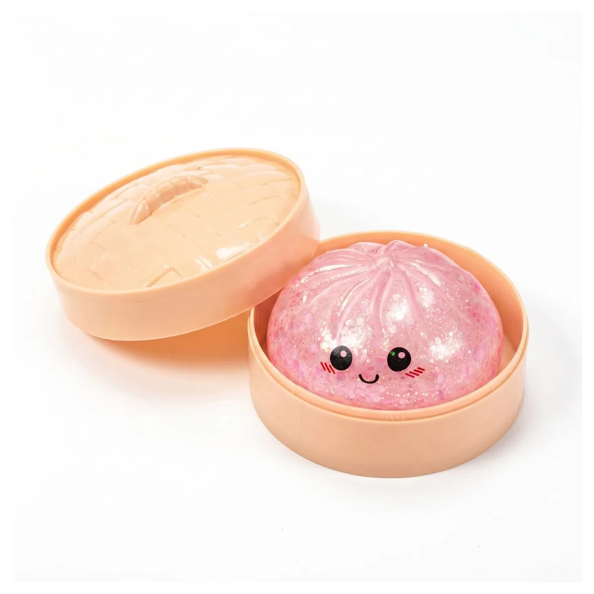 Bao Dumpling à Paillettes Arc-en-Ciel,Poupée sensorielle en Forme de Ravioli pailleté avec Panier de Cuisson,pour soulager Le Stress et l'anxiété (Rose)