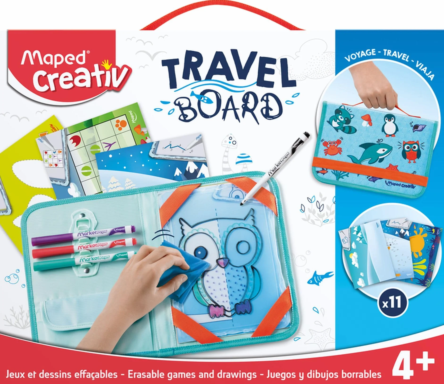 MAPED Creativ - Valisette Ardoise Dessins Effaçables Animaux - Loisirs Créatifs enfants - Mini-Ardoise Transparente