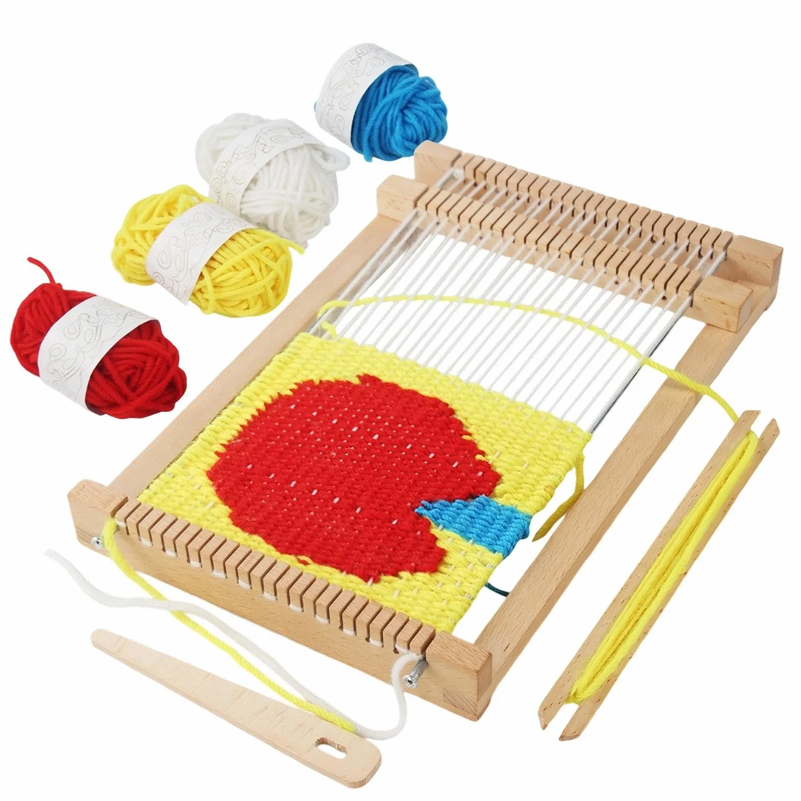 Cadre à tisser pour enfants de 4 à 12 ans - 29 x 19 cm - Kit de métier à tisser en bois avec accessoires et laine colorée - Amusant pour débutants à l'école primaire