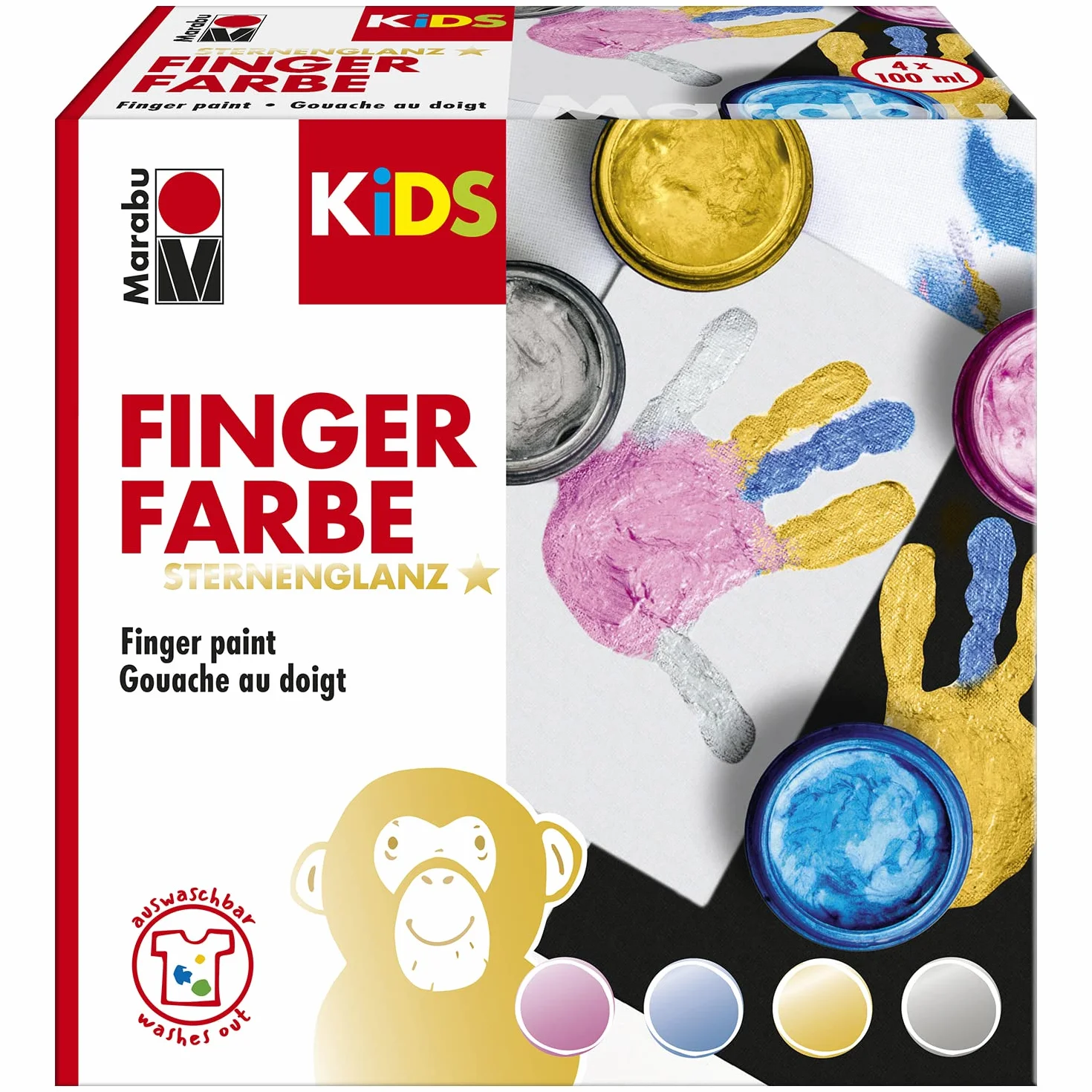 Marabu Kids Set de Peinture au Doigt étoiles 4 x 100 ML Couleurs Lavable pour Enfants 3 Ans