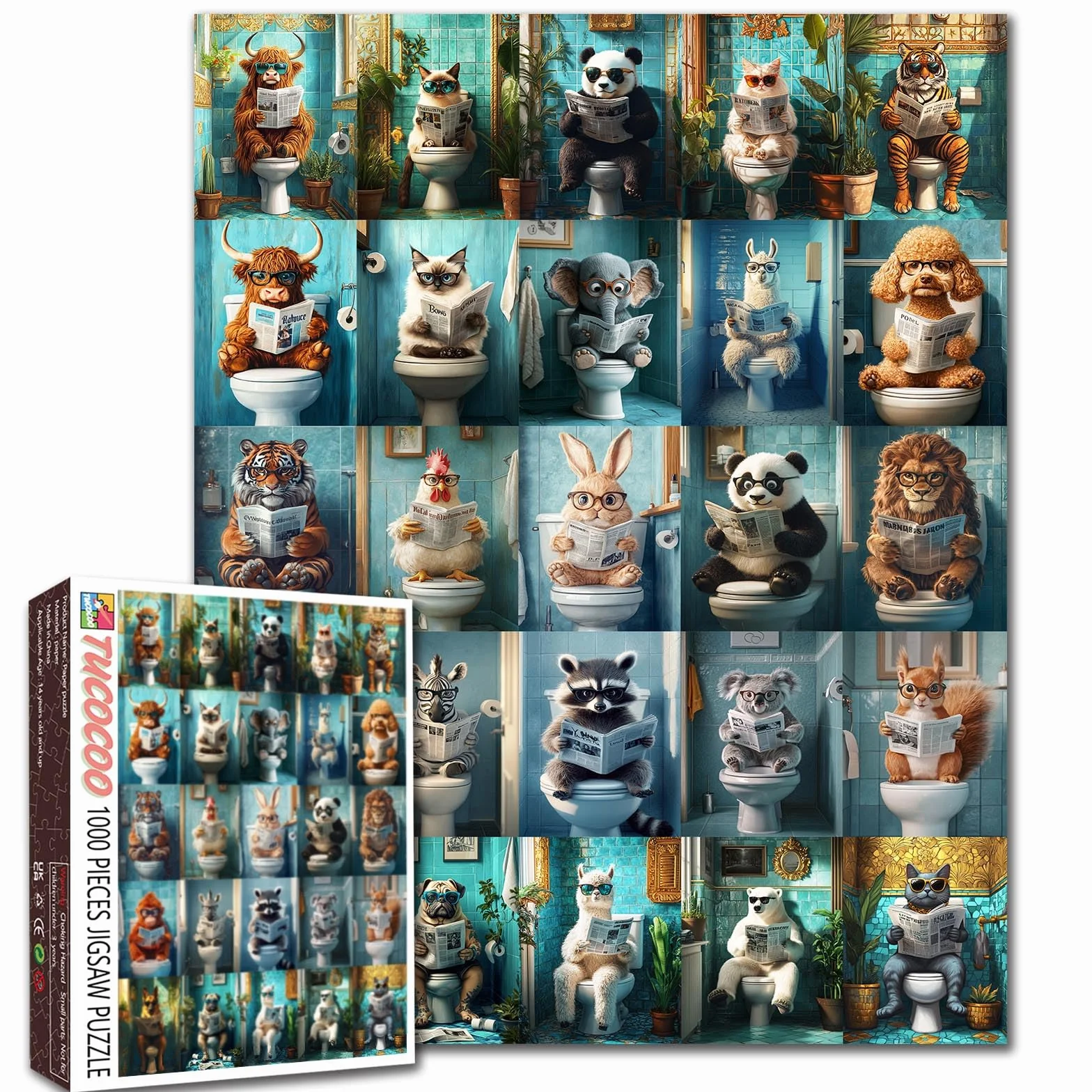 Puzzle 1000 pièces Vache des Highlands pour adultes, animaux amusants sur les toilettes
