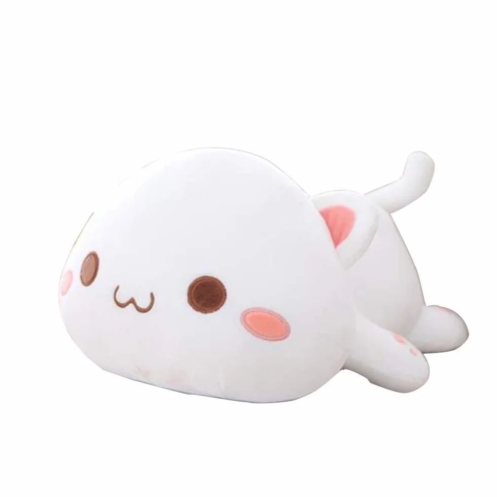 OUKEYI Peluche chaton oreiller doux pour enfants blanc