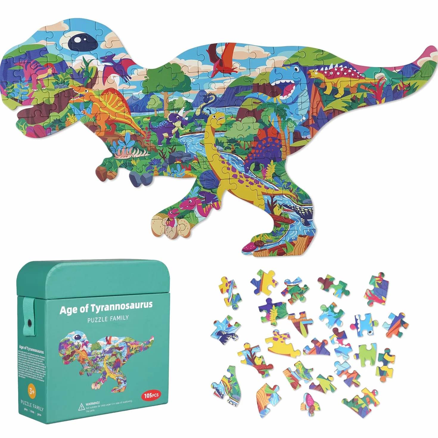 Puzzle Tyrannosaure Rex 105 Pièces Grandes Pièces Enfants 4-10 Ans