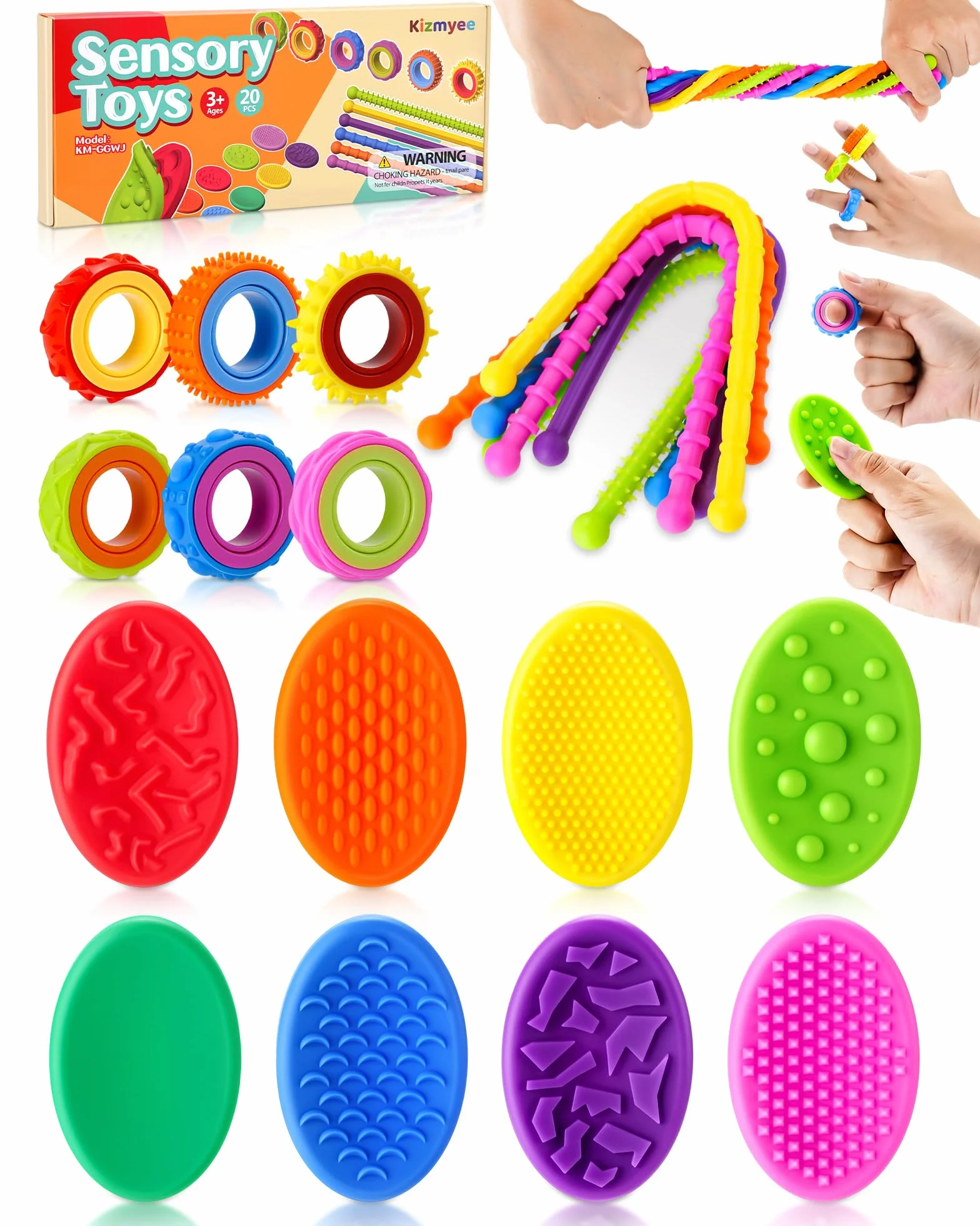 Kizmyee 20 Pièces Fidget Toys Set Anti Stress pour Enfants et Adultes, Jouets Anti Stress Autisme et TDAH, Jouets Sensoriels pour Enfants Fête d'anniversaire