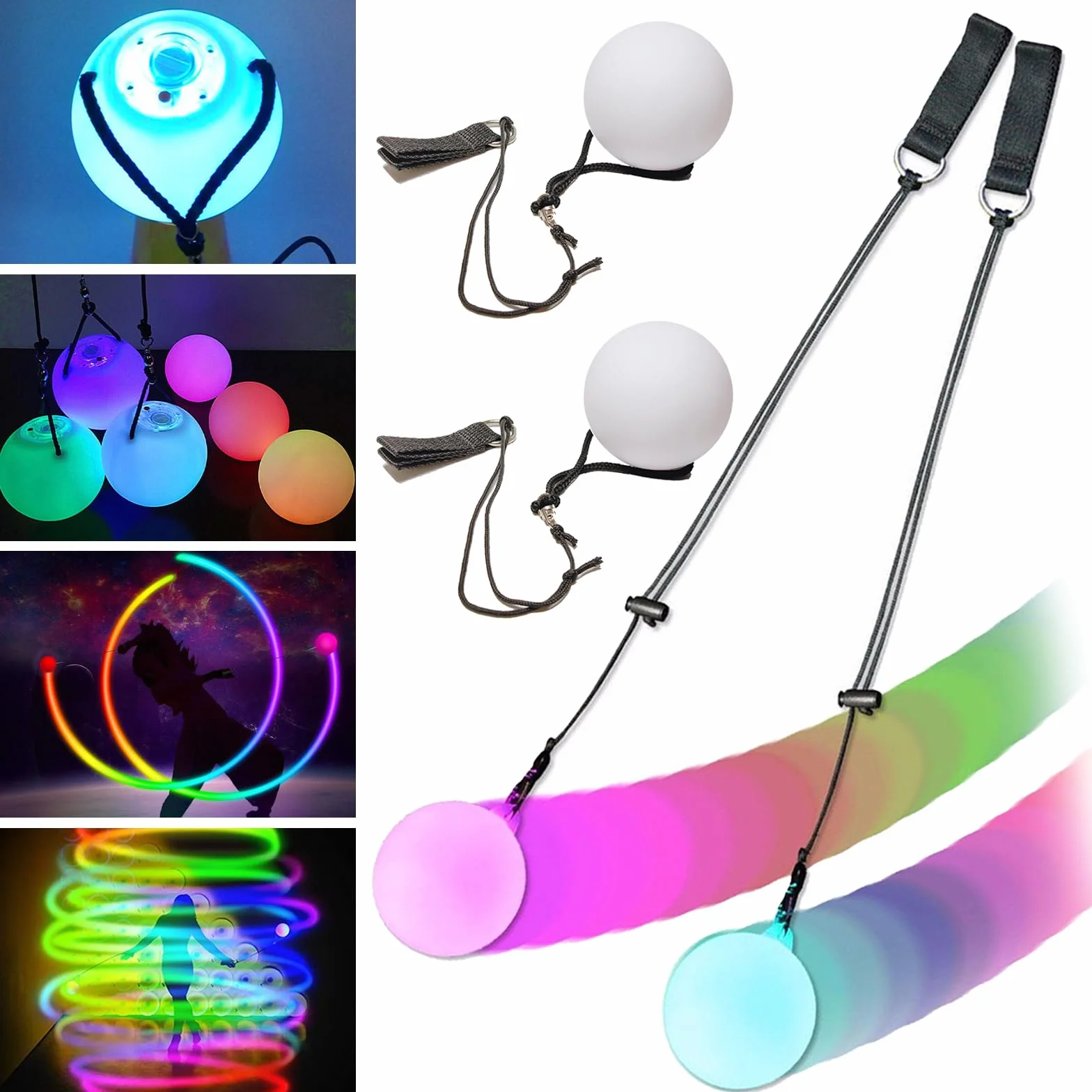 2 PCS LED Poi Balls, Boules Lumineuses, Poi Lumineux pour Jonglage, Danse et Spectacle, Outil pour Débutants et Professionnels