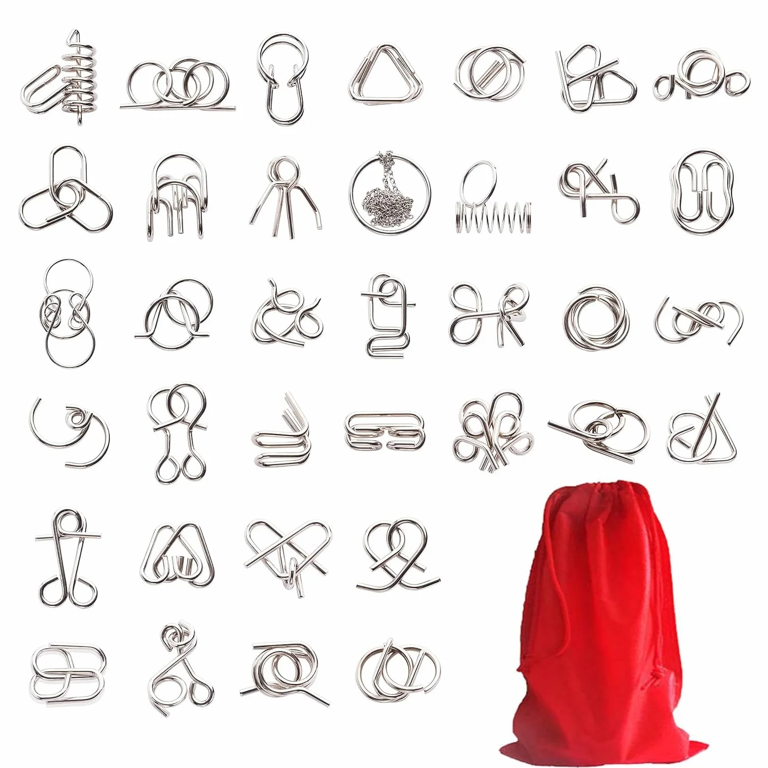 Casse-tête Métallique Wire Set de 36, Jeux IQ Test Casse-tête Métal Jigsaw Puzzle pour Adultes Enfants