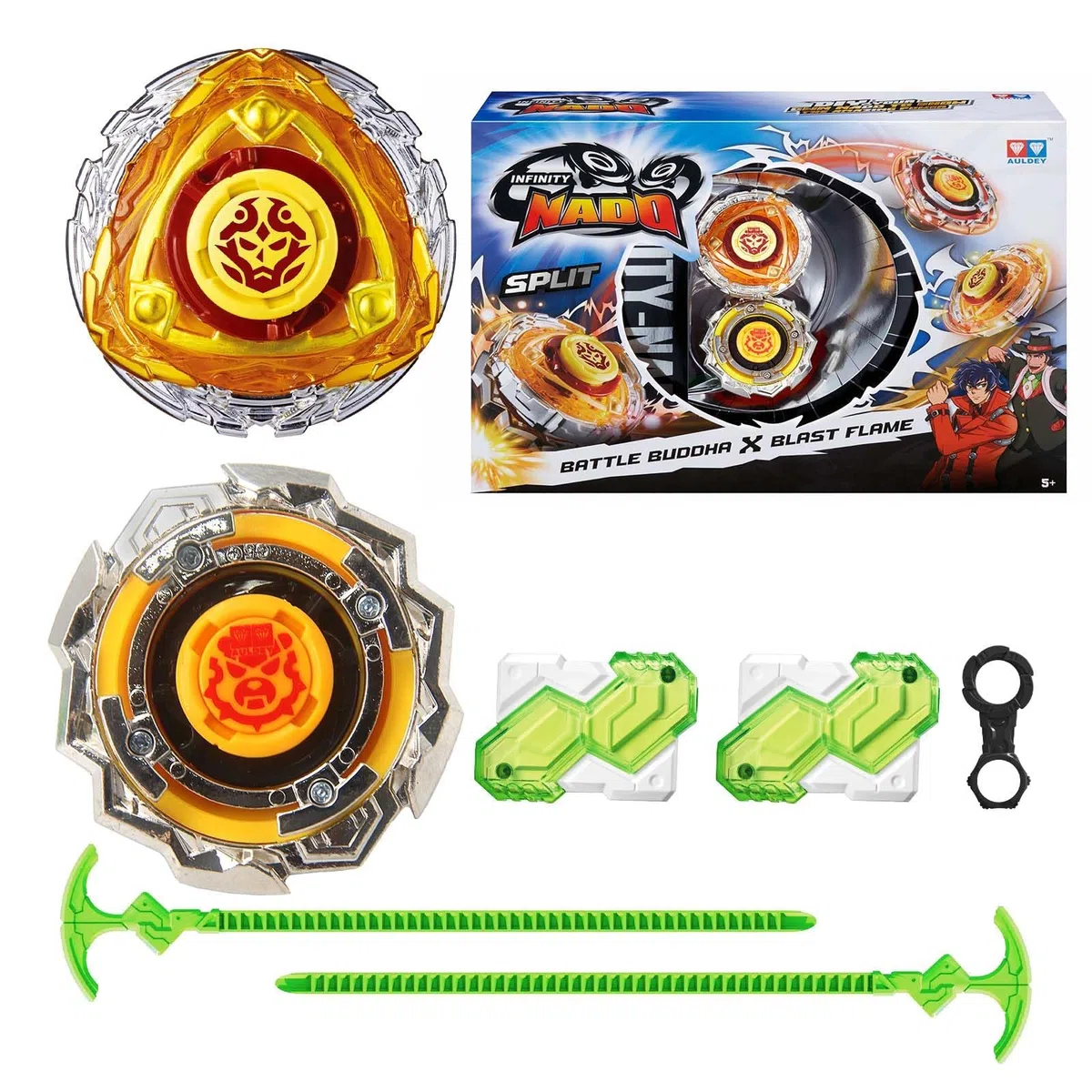 INFINITY NADO Toupie Série Split, Battle Tops métalliques Toupie avec Launcher, Enfants Jouets garçons, Spinning Tops à partir de 5 6 7 8 9 10 11 12 Ans,Warriors & Blast Flame