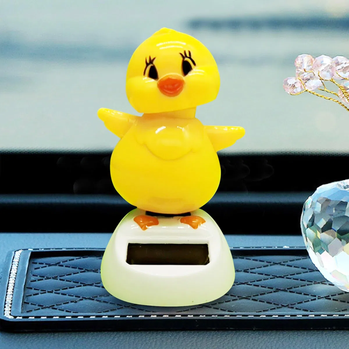 Figurine solaire mobile pour voiture - Petits canards et lapins - Figurine solaire - Canards dansants - Statue décorative - Pour tableau de bord de voiture, maison, bureau (1 canard)