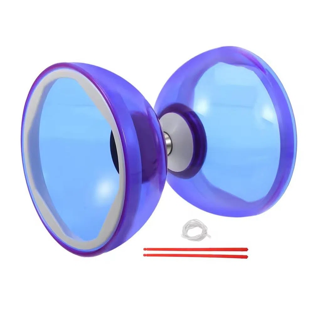 Balle de Diabolo à Triple Roulement à Billes de Jonglerie, Ensemble de Balle Cristal Bleu