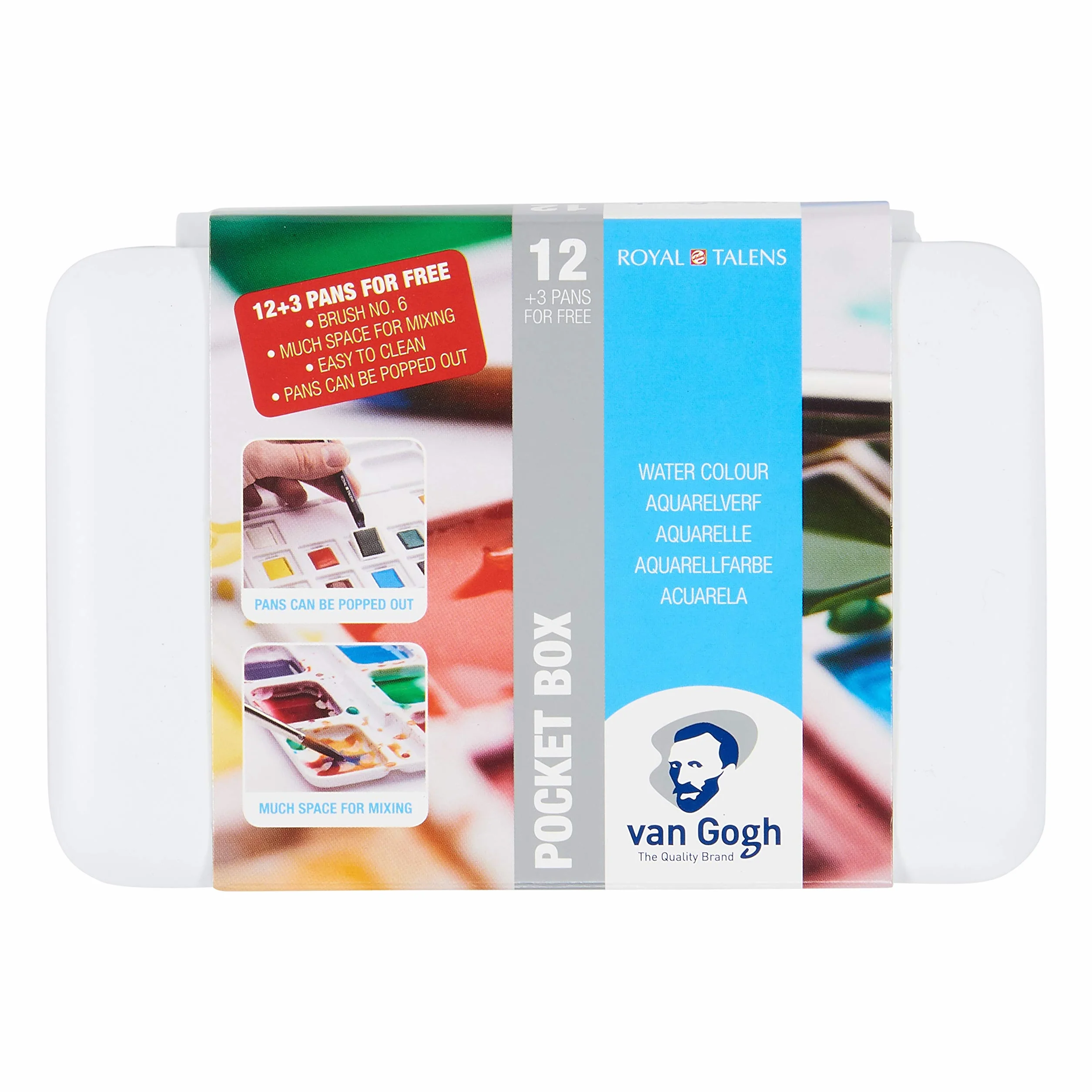 Van Gogh Estuche de acuarelas básicas 12 acuarelas medias pastillas + 3 colores gratis
