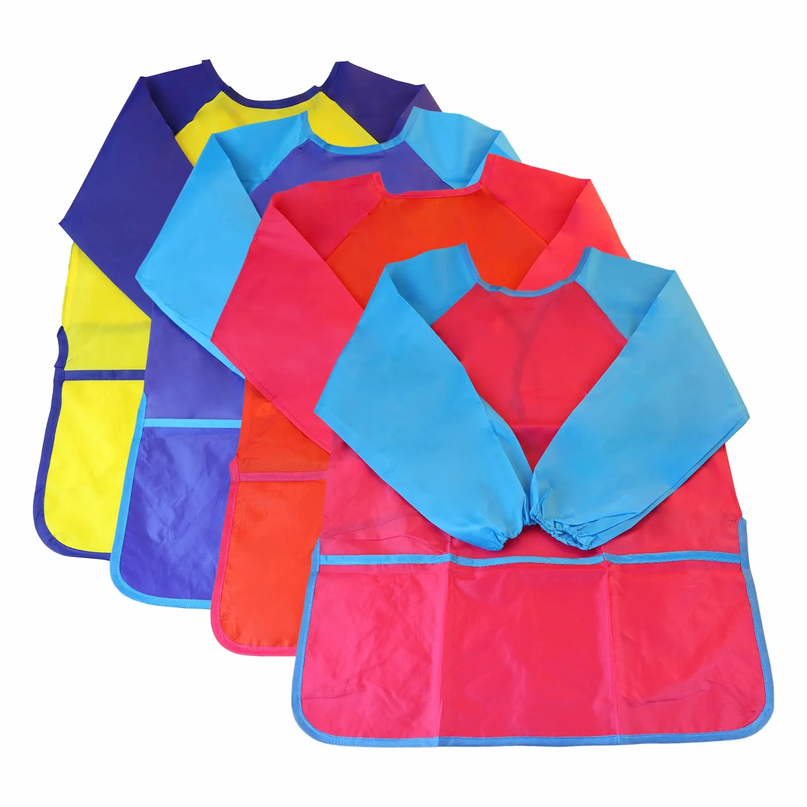 Tablier De Peinture Pour Enfants Imperméable 64x40 cm, Blouse à Manches Longues Avec Poches, Pack De 4