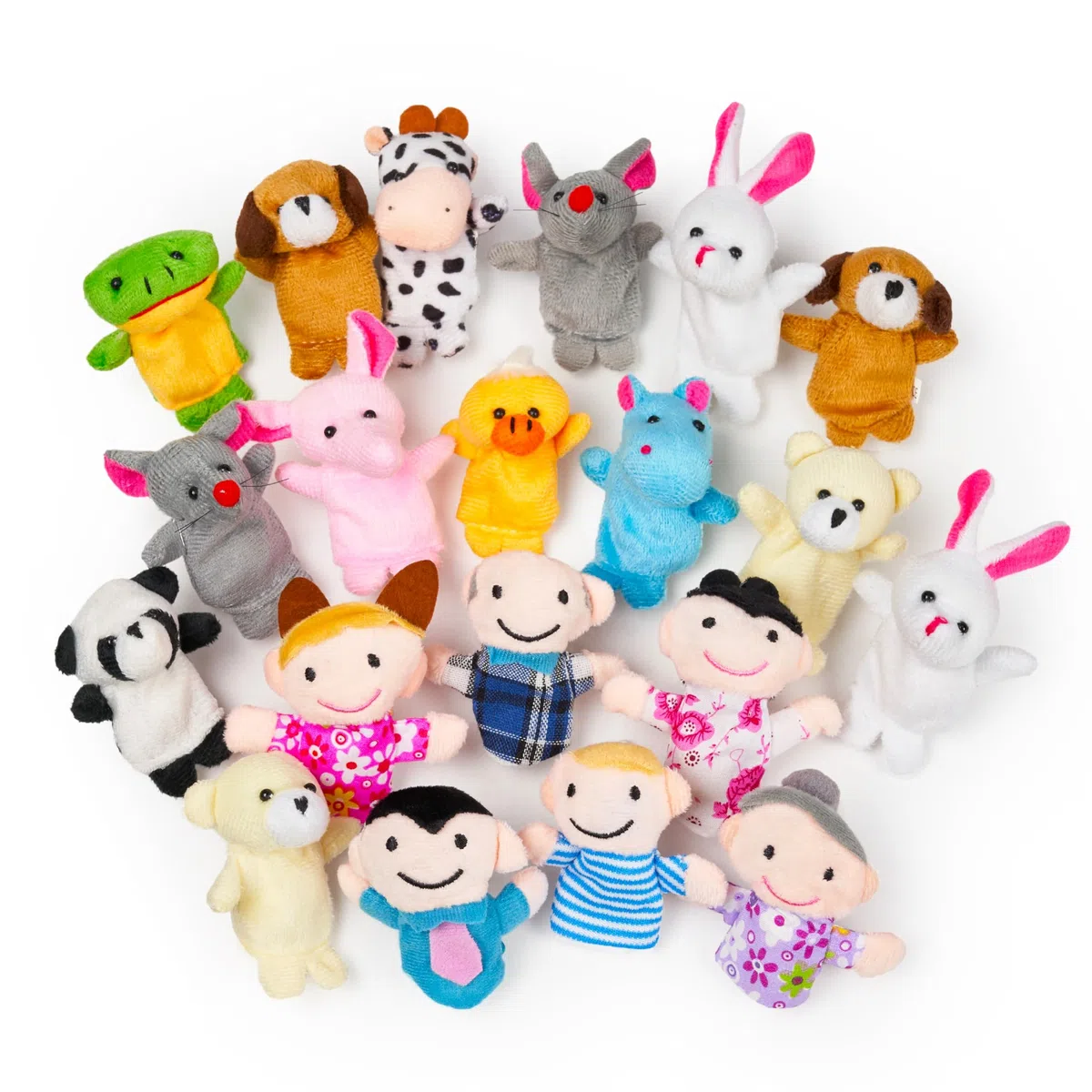THE TWIDDLERS 20 Marionnettes à Doigts en Peluche, Marionnettes à Main (14 Animaux & 6 Personnes) - Cadeau pour Bébés & Tout-Petits - Heure du Conte et Jeux