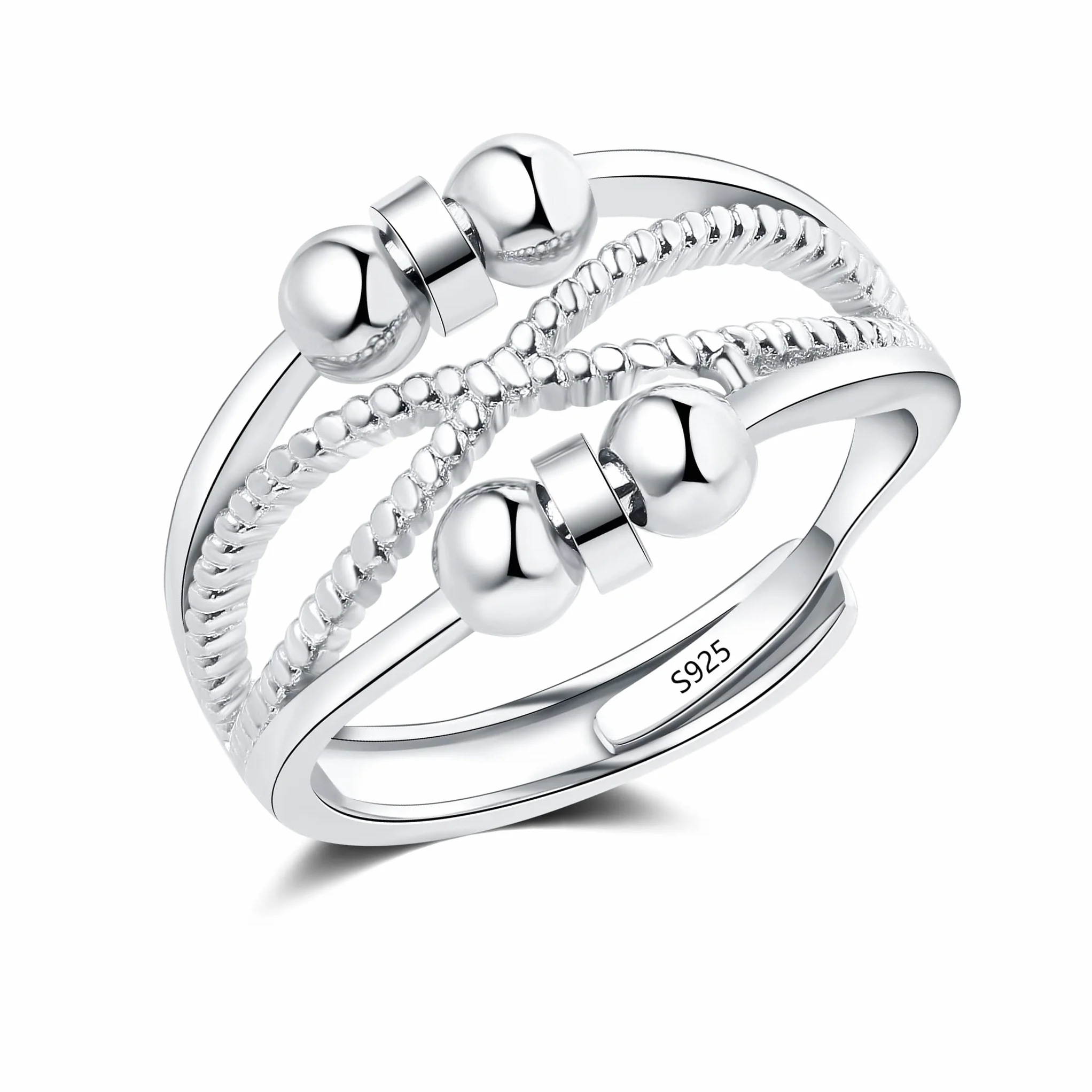 Bague anti-stress en argent sterling 925 ajustable ouverte pour femme avec filature