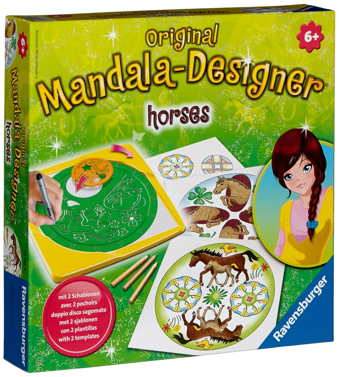 Ravensburger – Mandala Designer – Dessin – Loisir créatif – Pochoirs – Crayons de couleur inclus – Horses – Activité créative – Enfant – Dès 6 ans – 29742 – Version française