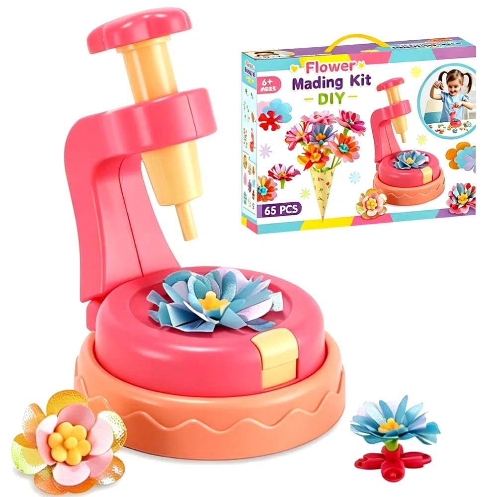 VorPrillynt Kit de Bricolage Floral, 65PCS Kit Création Bouquet de Fleurs DIY, Set Bricolage Floral Enfant, Jeu de Jardin Floral avec Machine à Fleurs pour Cadeau Anniversaire 5, 6, 7, 8, 9, 10 Ans