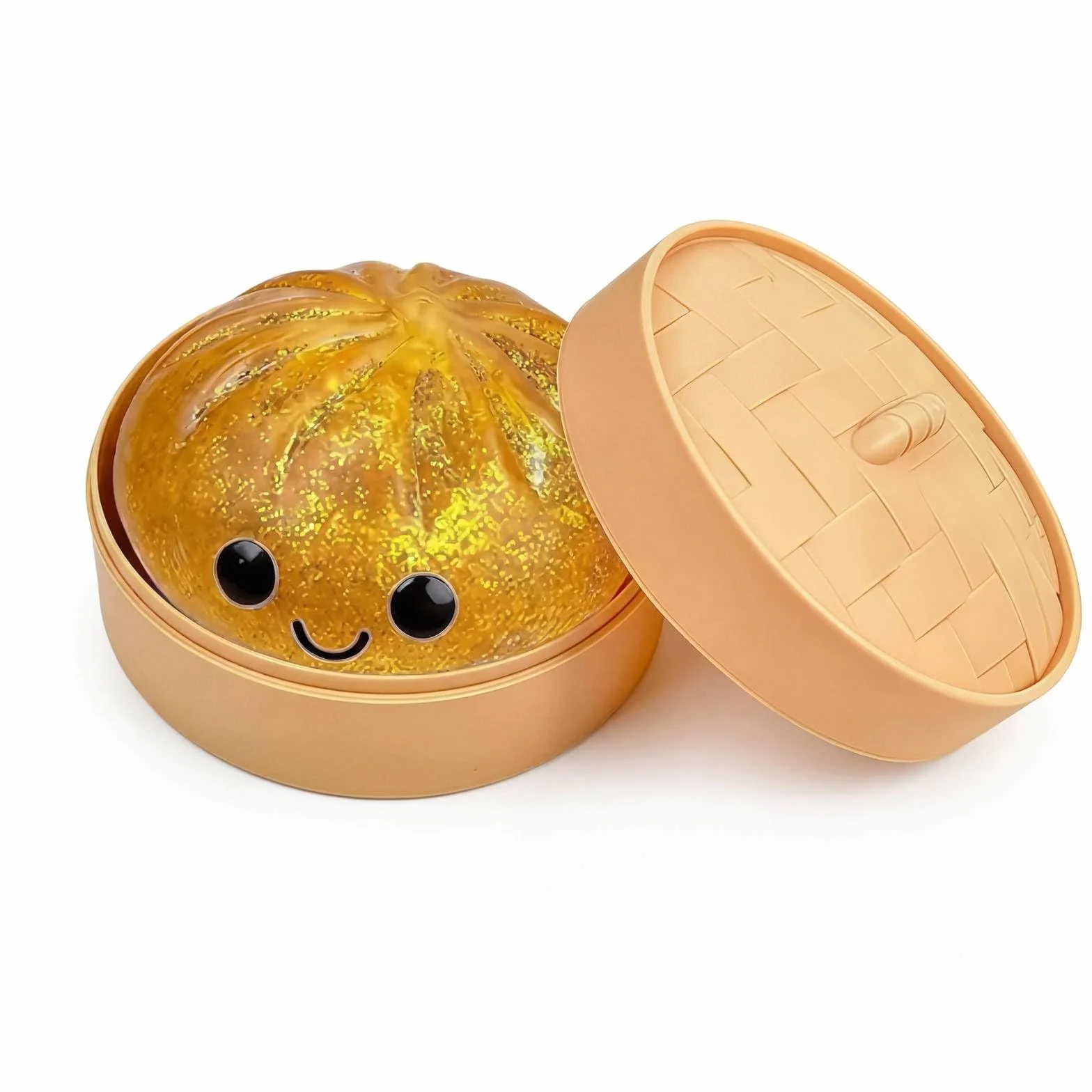 Dumpling Squishy Pailleté Bao Bun Mystère Mini Panier Vapeur Jouet Souple à Remontée Lente Décoration Bureau Kawaii Cadeau Collection Yellow