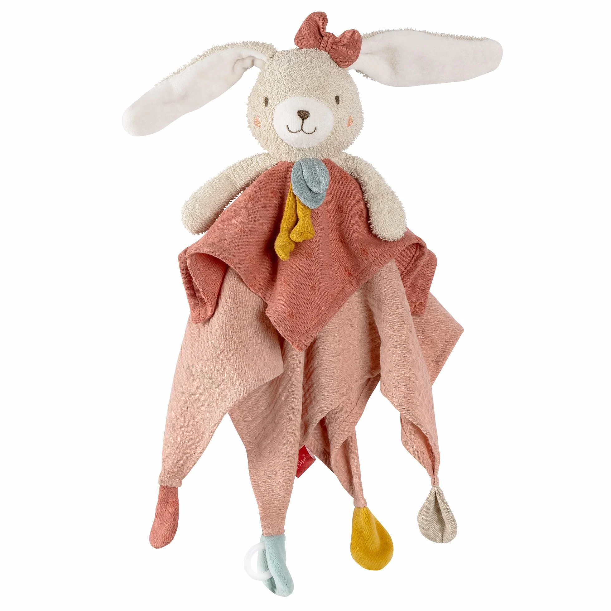 Fehn Doudou Lapin NATUR - Compagnon de Jeu en Coton Biologique avec Attache Tétine pour Bébés 0+ Mois